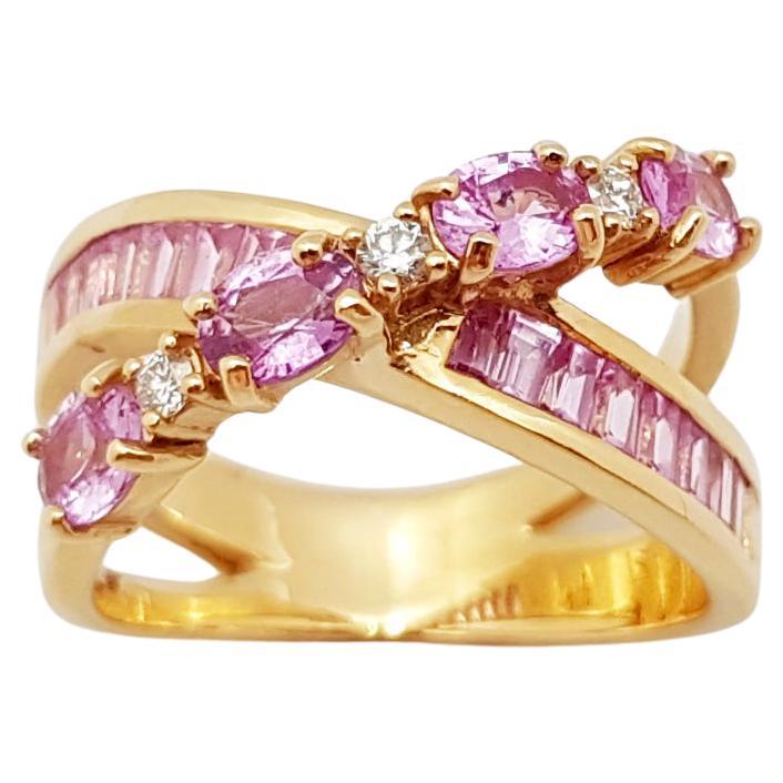 Pink Sapphire with Diamond Ring Set in 18 Karat Rose Gold Settings For Sale