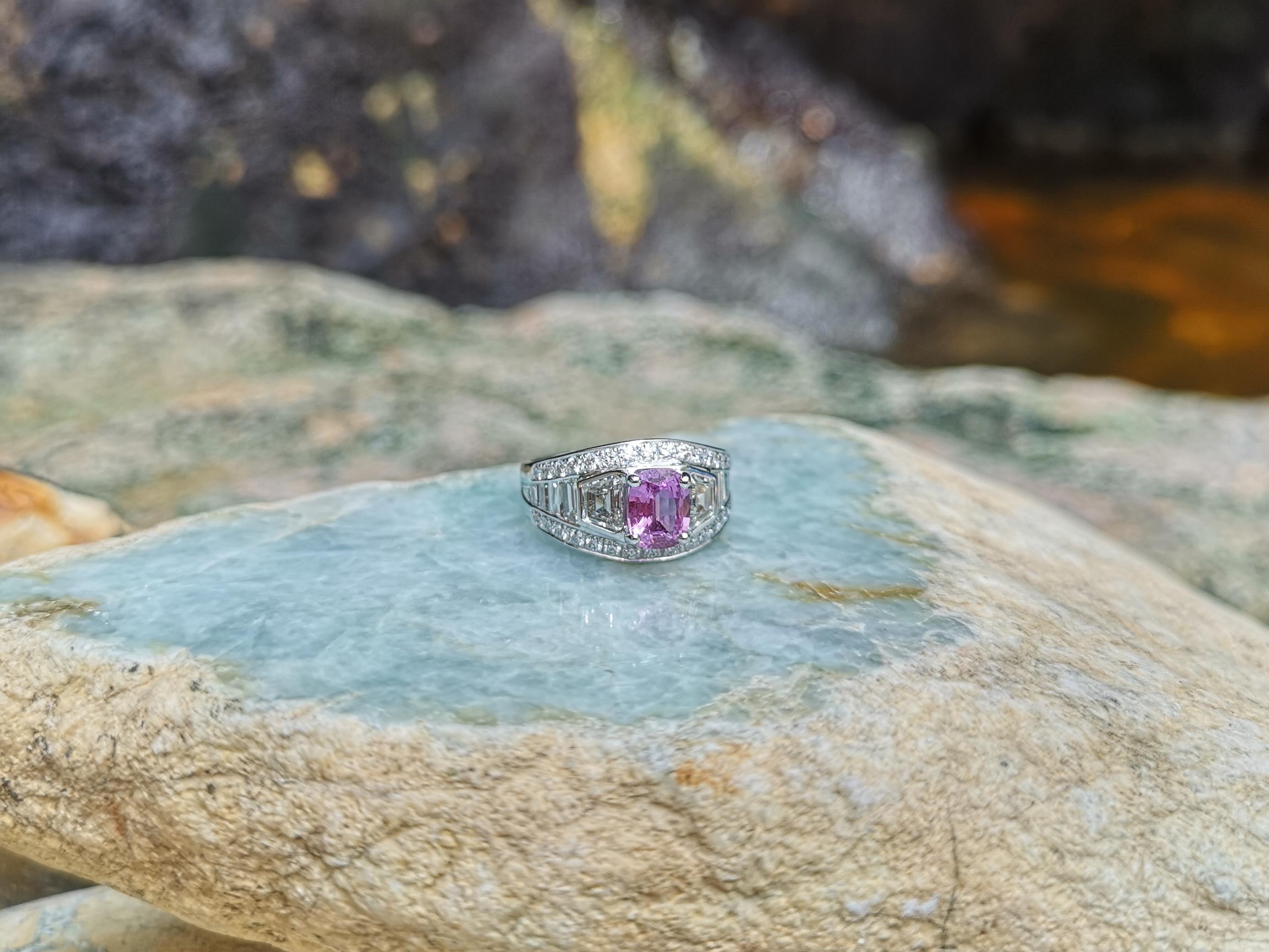 Pink Sapphire with Diamond Ring set in 18 Karat White Gold Settings For Sale 3
