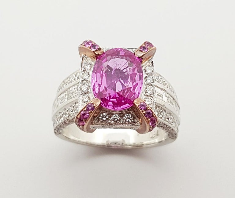 Pink Sapphire with Diamond Ring Set in 18 Karat White Gold Settings For ...