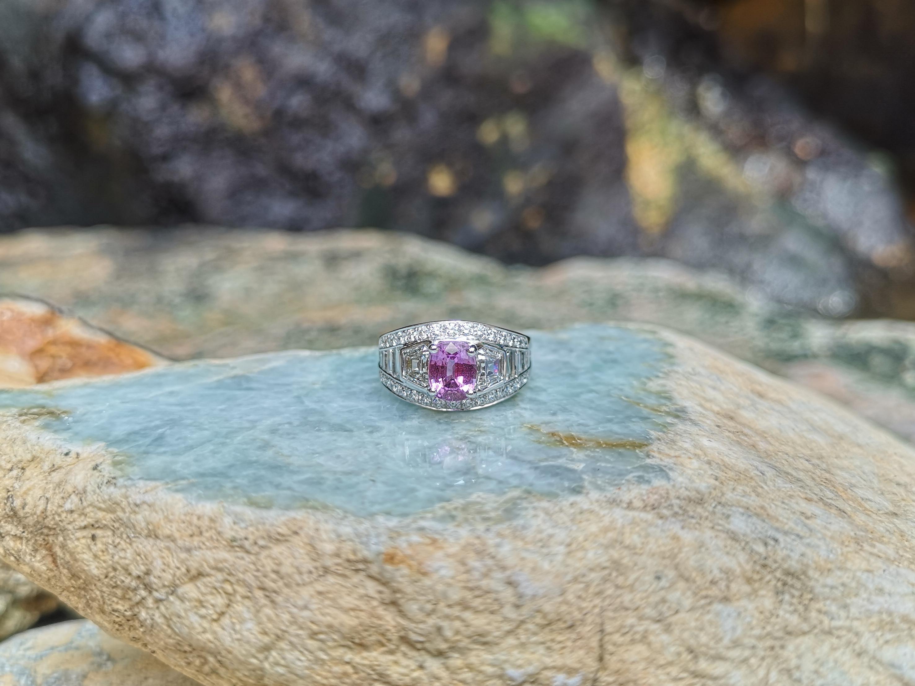 Pink Sapphire with Diamond Ring set in 18 Karat White Gold Settings For Sale 4