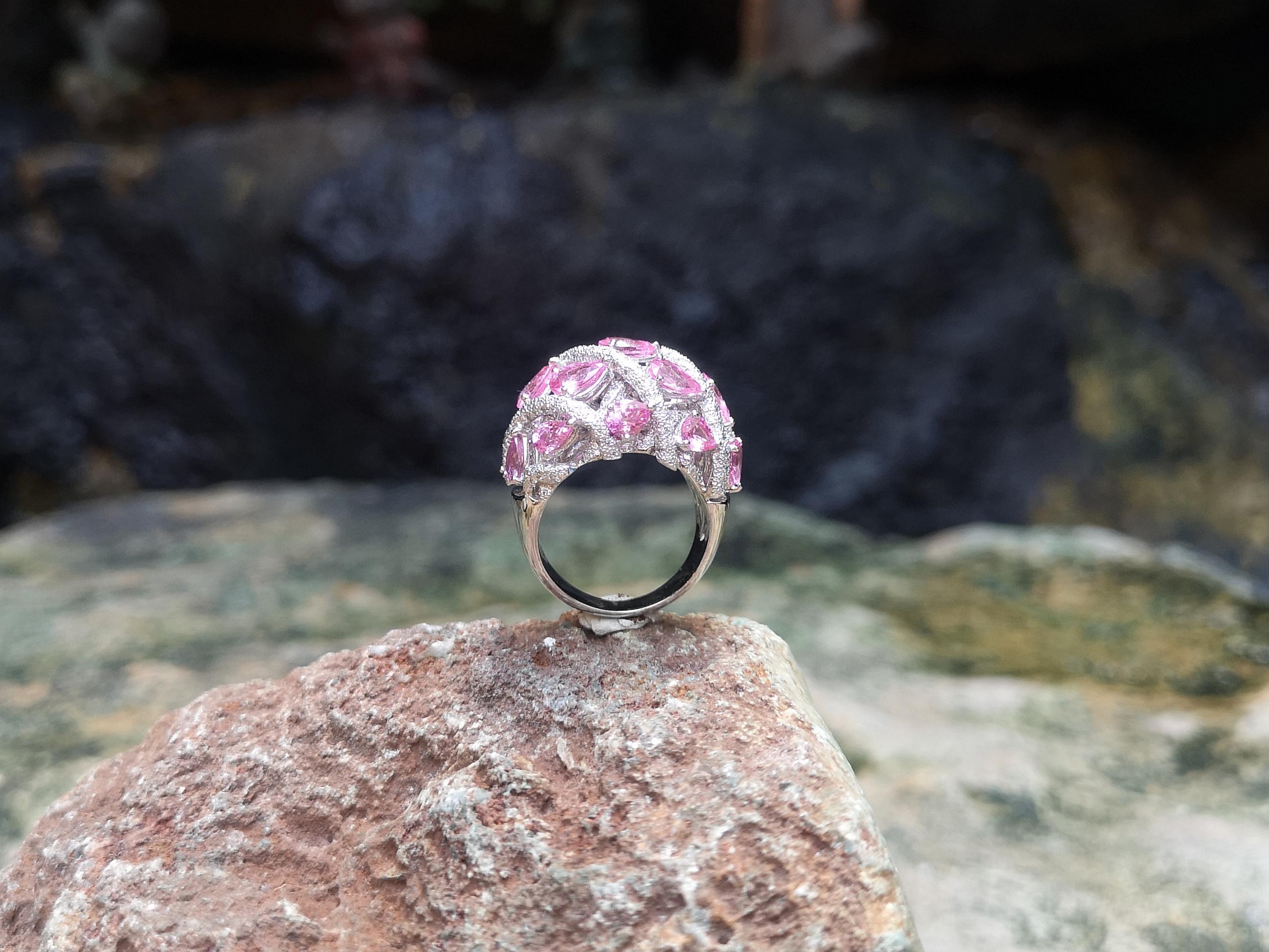 Pink Sapphire with Diamond Ring Set in 18 Karat White Gold Settings For Sale 5