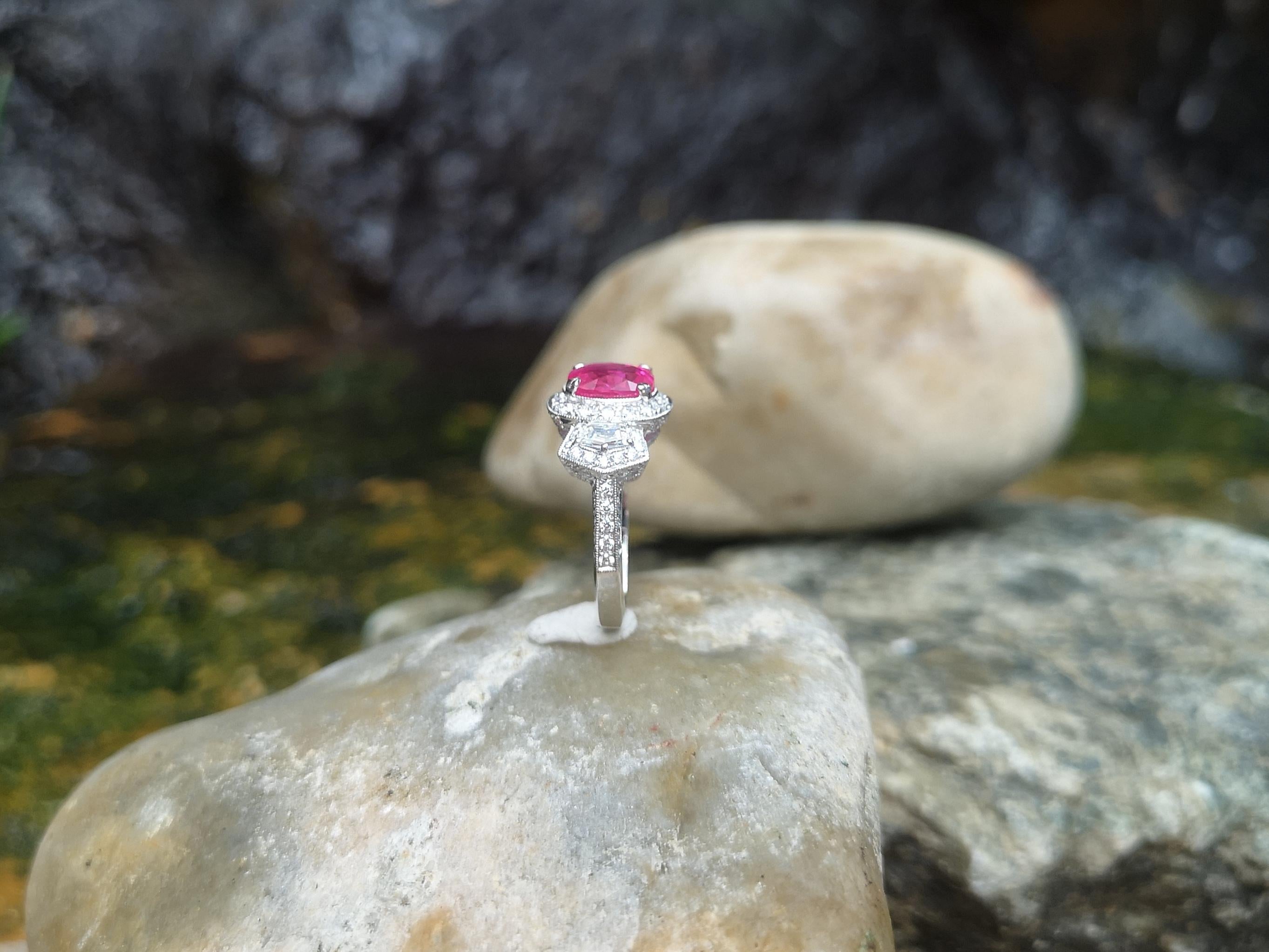 Pink Sapphire with Diamond Ring Set in 18 Karat White Gold Settings For Sale 4