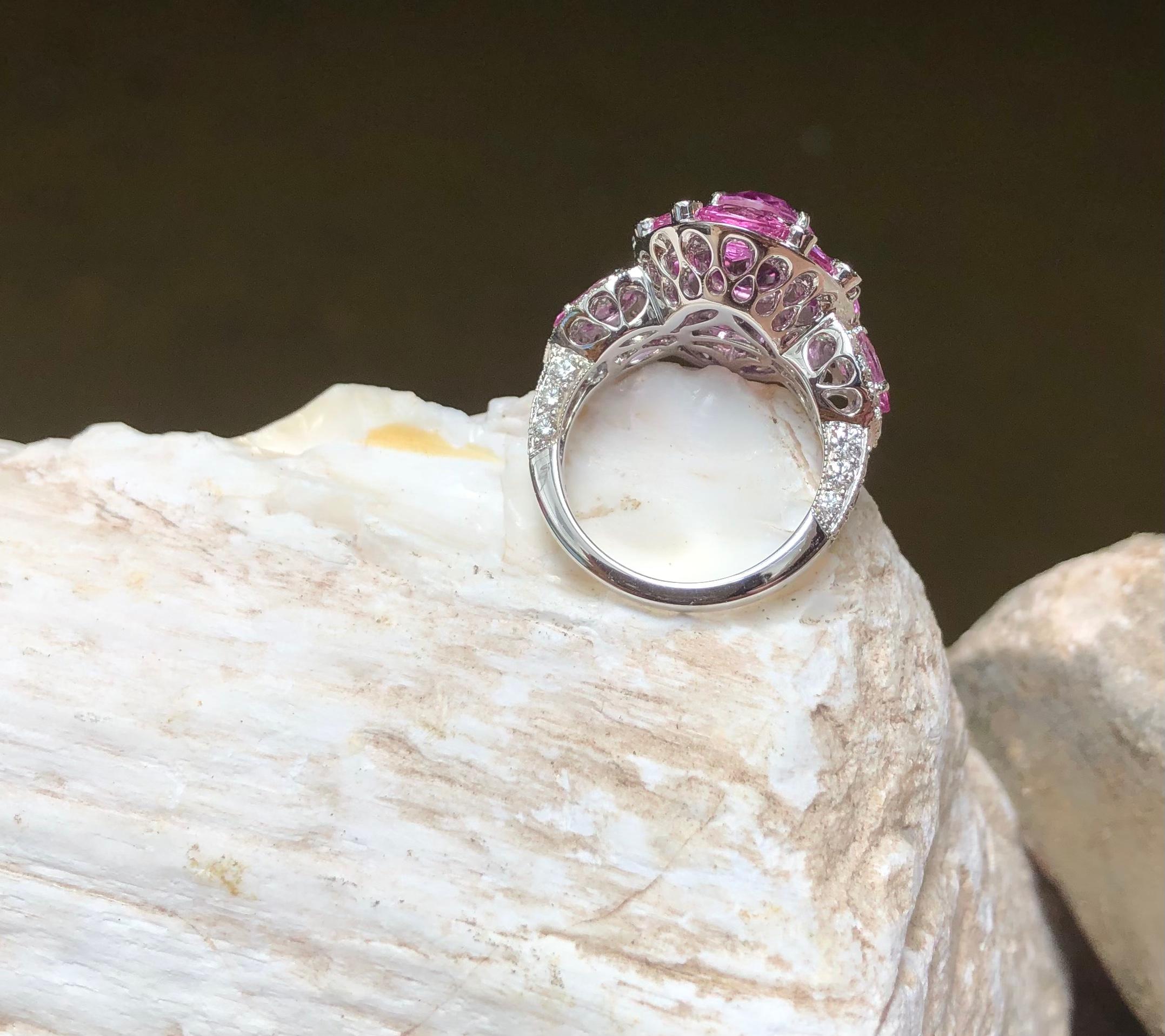 Pink Sapphire with Diamond Ring Set in 18 Karat White Gold Settings For Sale 5
