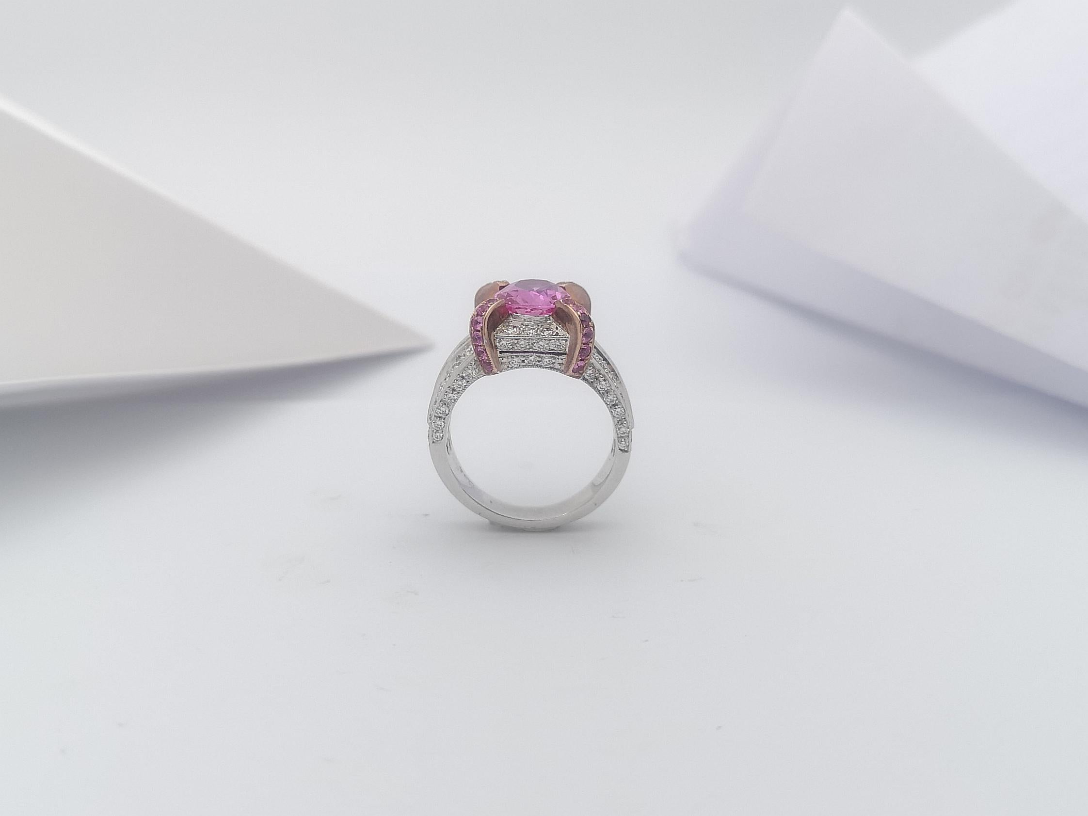 Pink Sapphire with Diamond Ring Set in 18 Karat White Gold Settings For Sale 3