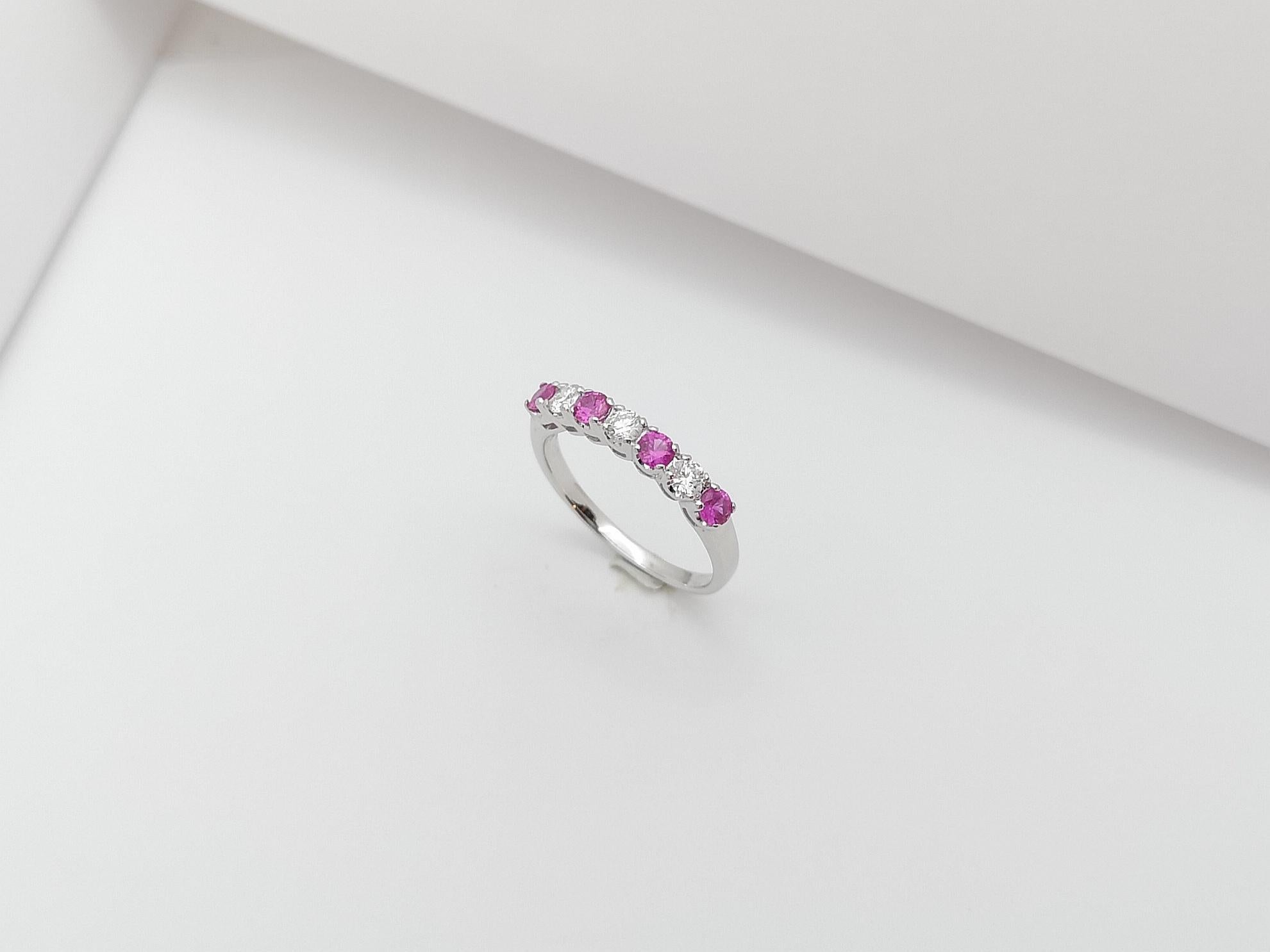Pink Sapphire with Diamond Ring Set in 18 Karat White Gold Settings For Sale 4
