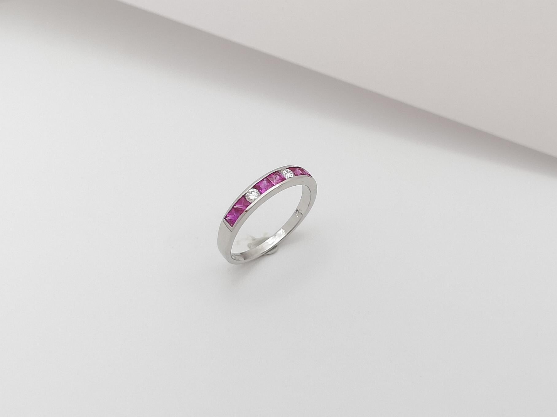 Pink Sapphire with Diamond Ring set in 18 Karat White Gold Settings For Sale 6