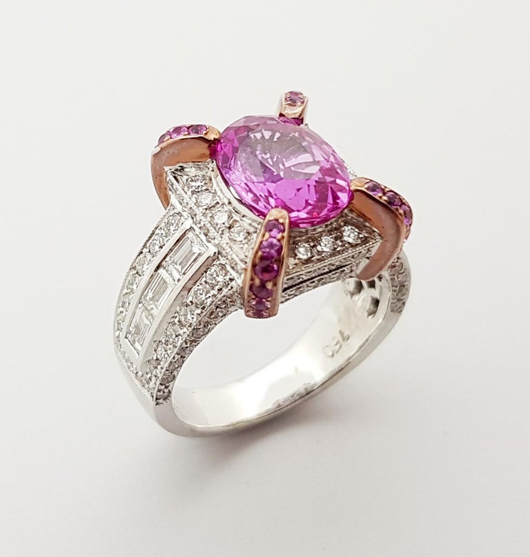 Pink Sapphire with Diamond Ring Set in 18 Karat White Gold Settings For ...