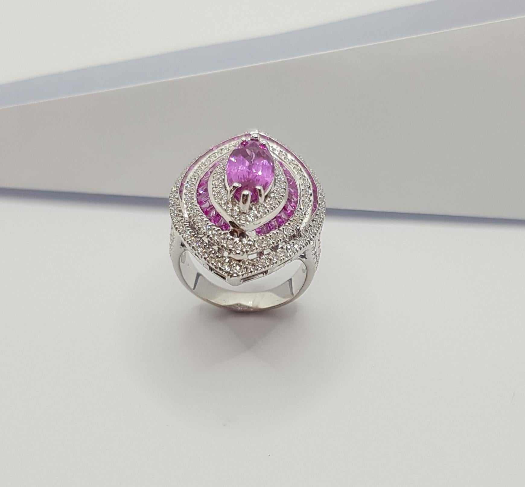 Pink Sapphire with Diamond Ring Set in 18 Karat White Gold Settings For Sale 6