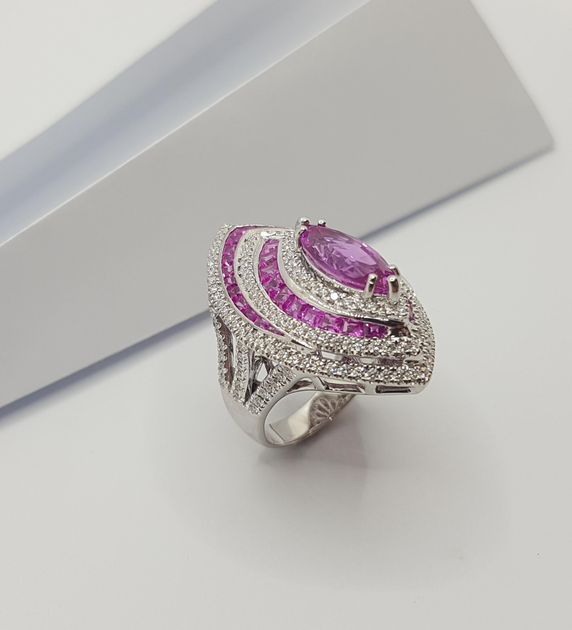 Pink Sapphire with Diamond Ring Set in 18 Karat White Gold Settings For Sale 7