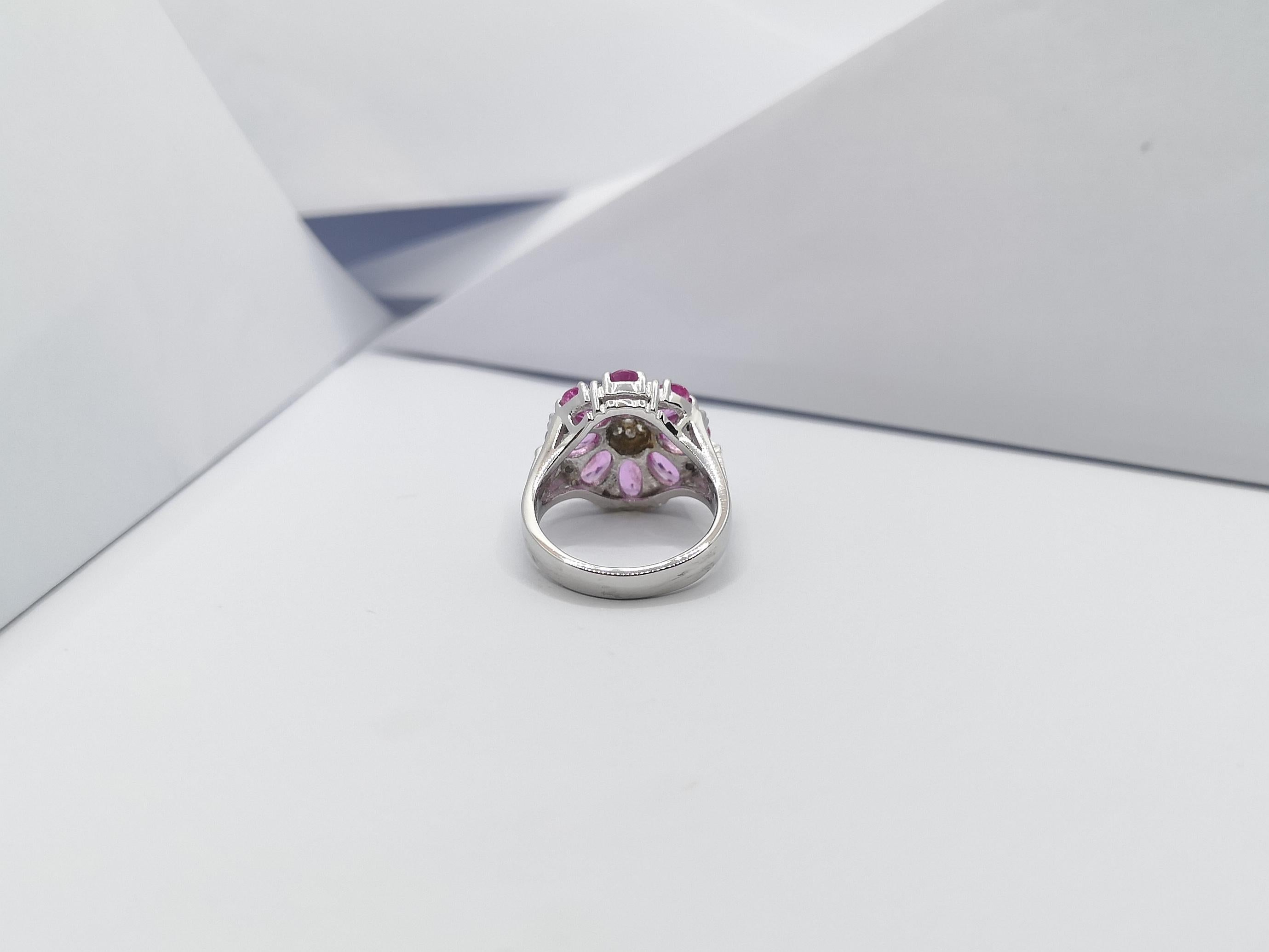 Pink Sapphire with Diamond Ring Set in 18 Karat White Gold Settings For Sale 8