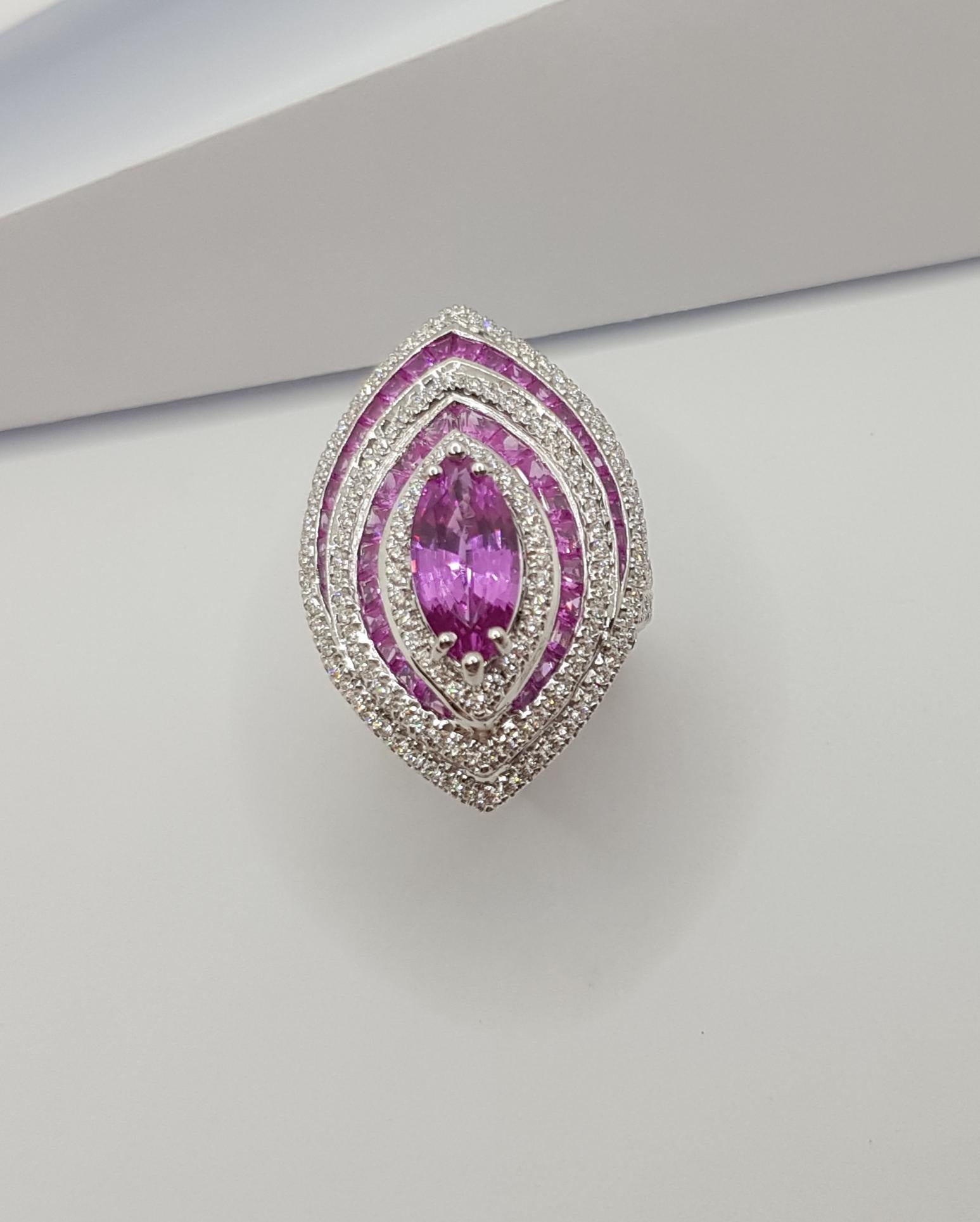 Pink Sapphire with Diamond Ring Set in 18 Karat White Gold Settings For Sale 8