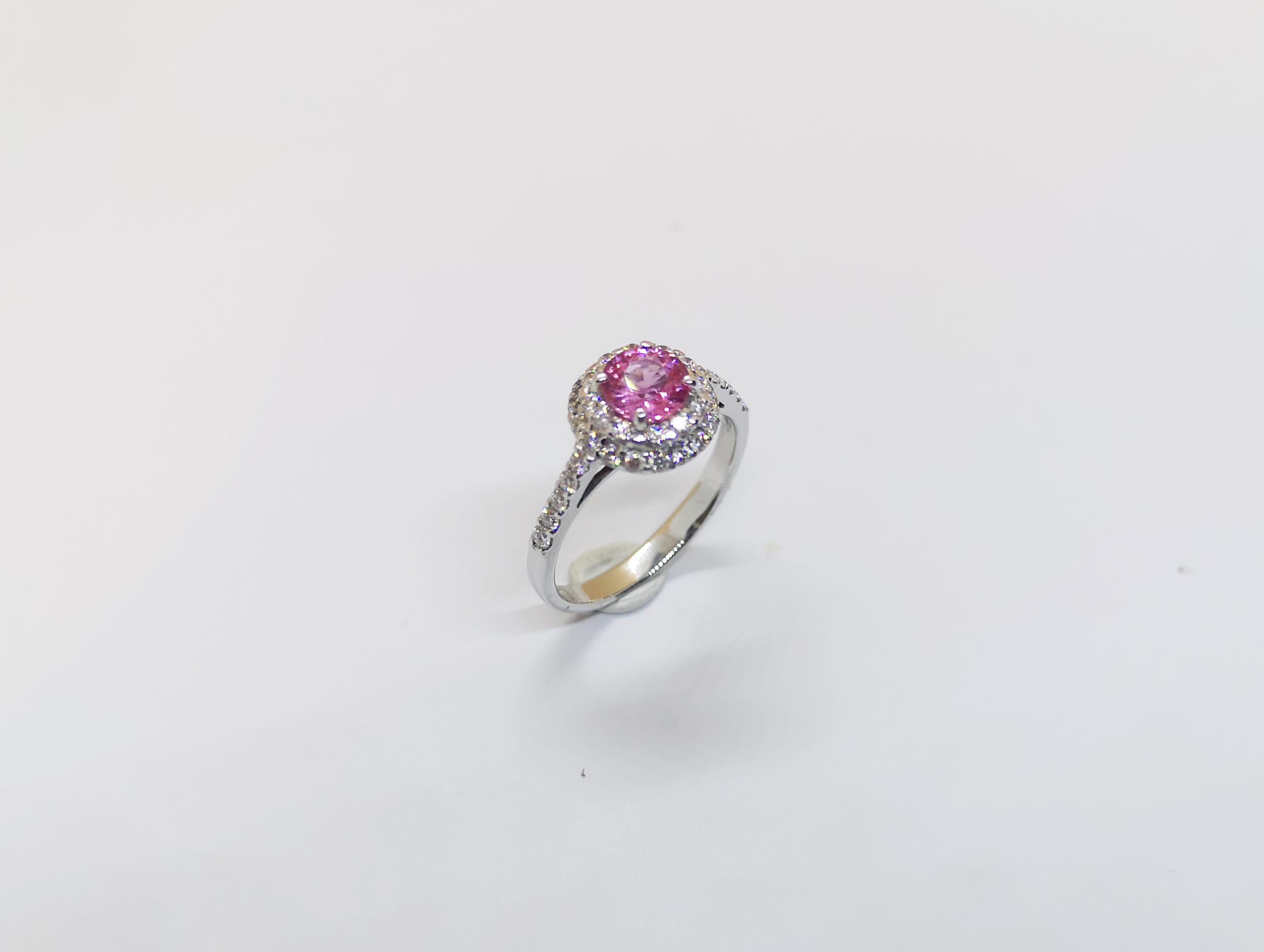 Pink Sapphire 0.88 carat with Diamond 0.46 carat Ring set in 18 Karat White Gold Settings 

Width: 0.8 cm
Length: 0.8 cm 
Ring Size: 52

