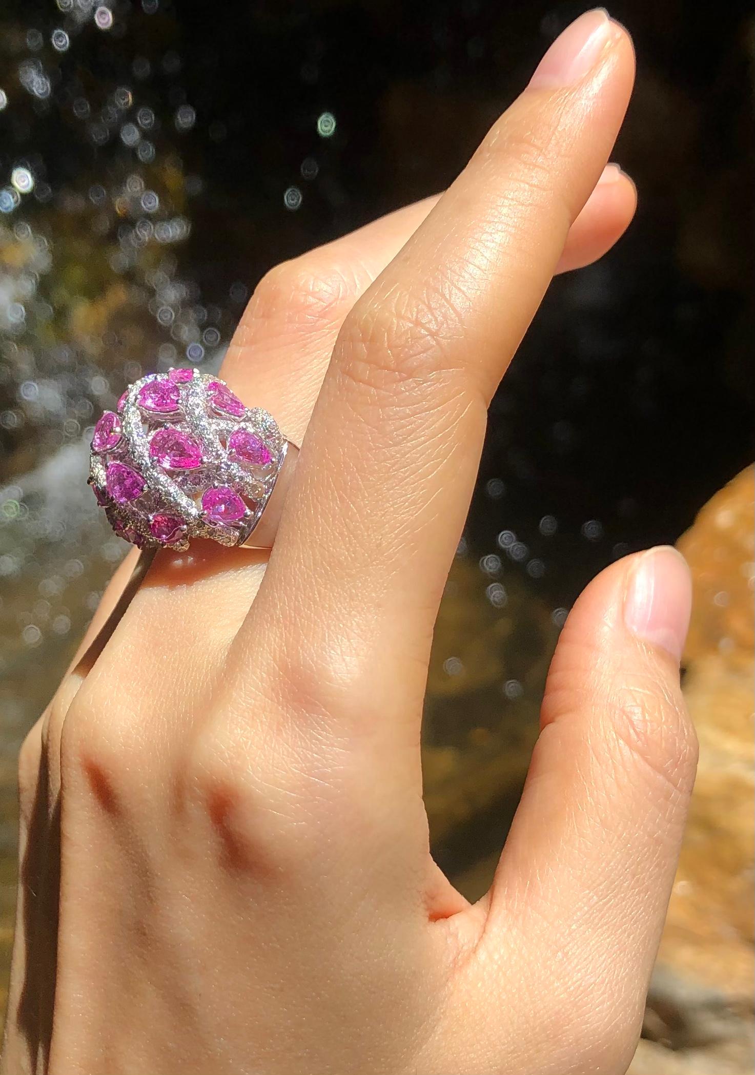 Pink Sapphire 6.06 carats with Diamond 1.60 carats Ring set in 18 Karat White Gold Settings

Width:  2.4 cm 
Length:  1.9 cm
Ring Size: 54
Total Weight: 21.77 grams

