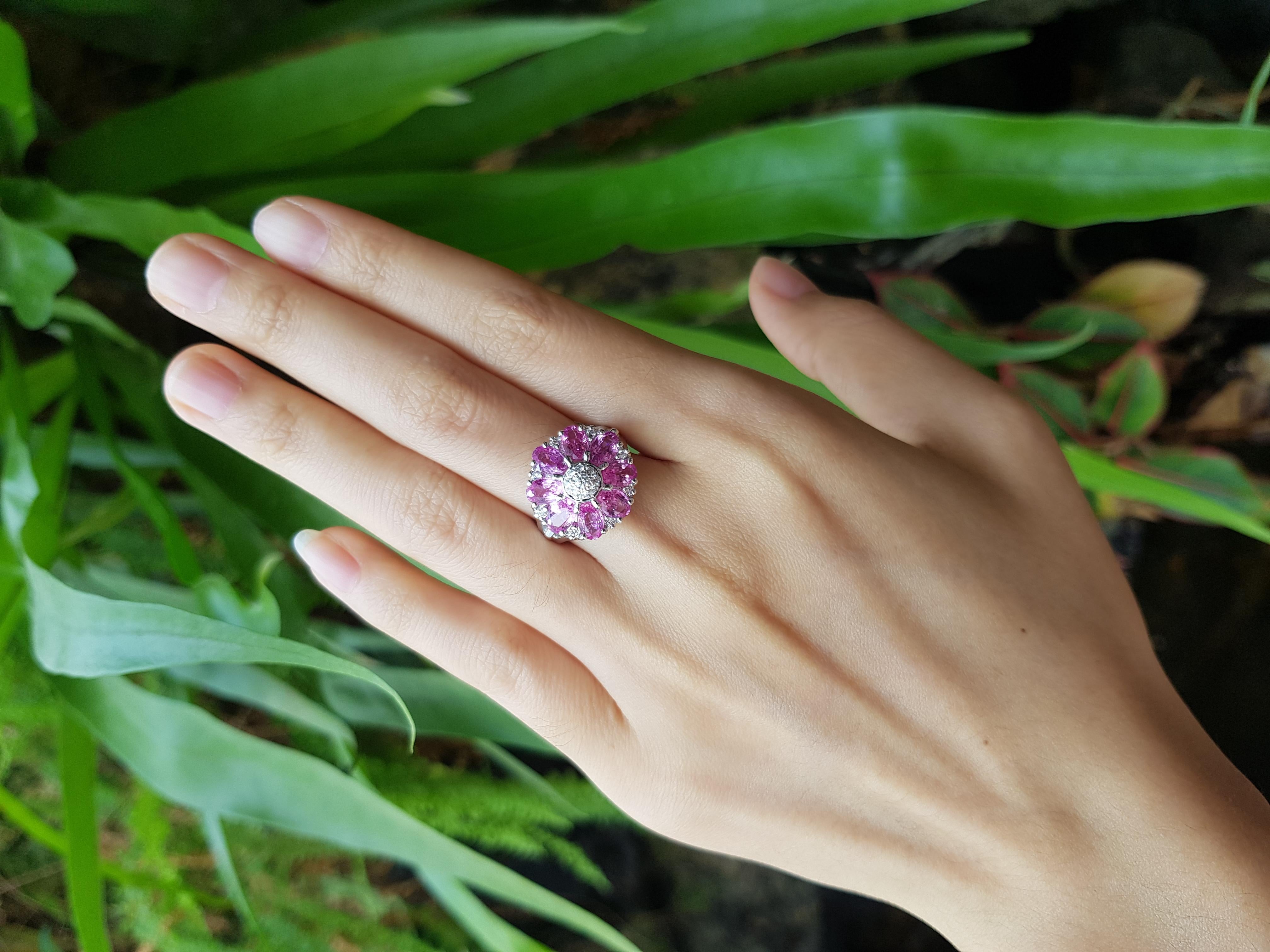 Pink Sapphire 3.99 carats with Diamond 0.20 carat Ring set in 18 Karat White Gold Settings

Width:  1.6 cm 
Length: 1.6 cm
Ring Size: 54
Total Weight: 8.88 grams

