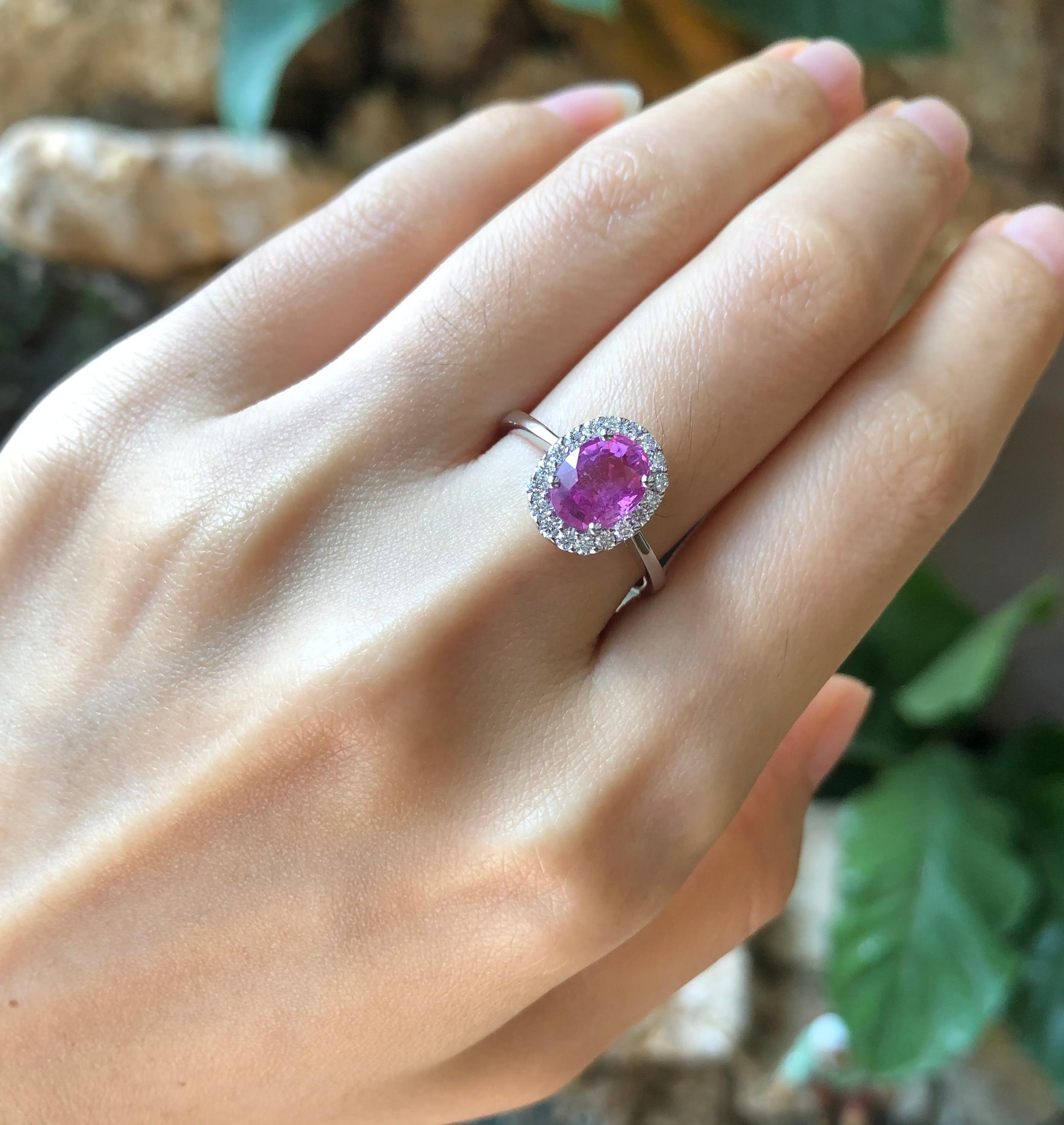 Contemporary Pink Sapphire with Diamond Ring Set in 18 Karat White Gold Settings
