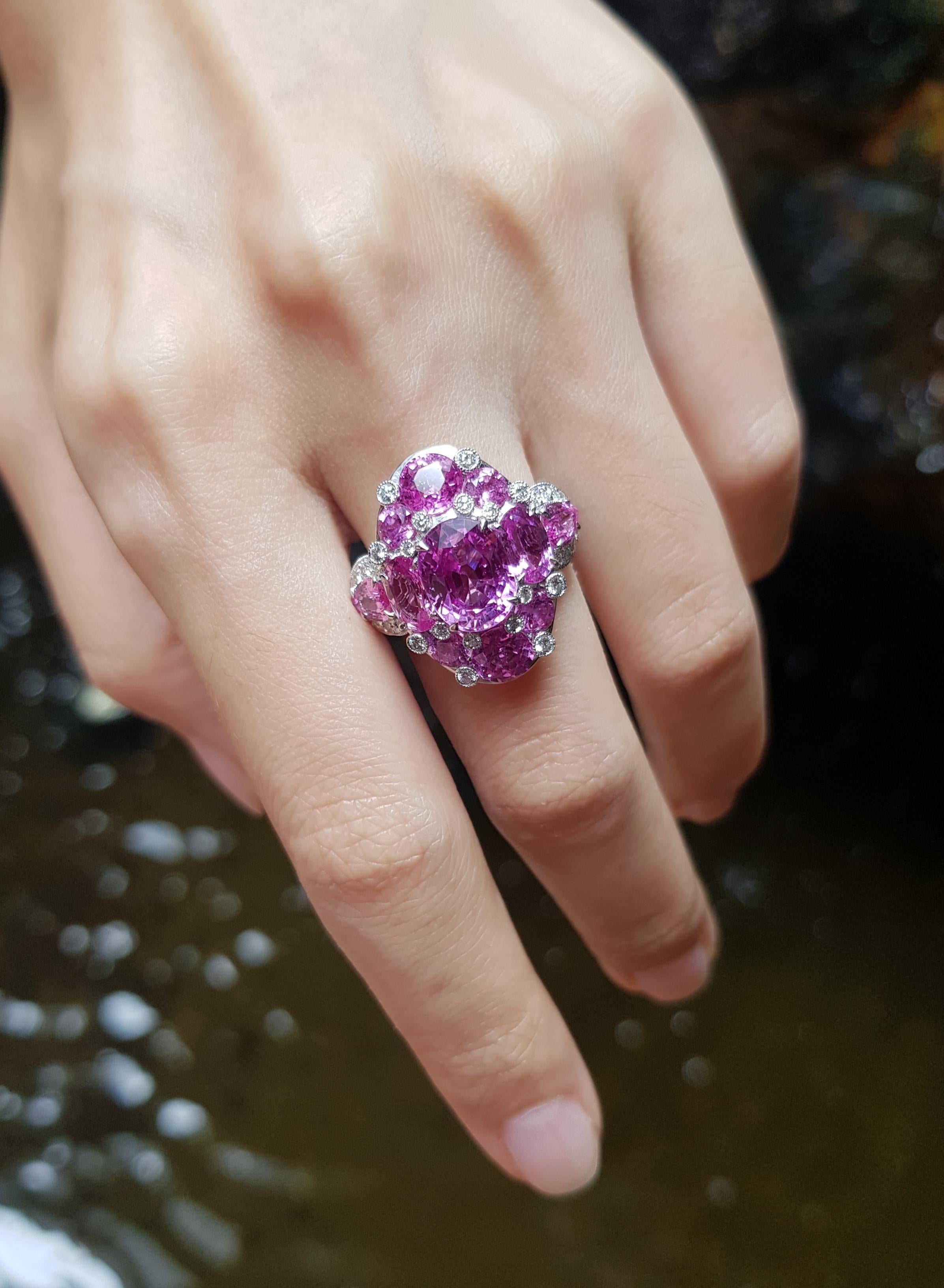 Ring mit rosa Saphir und Diamant in 18 Karat Weißgoldfassung (Zeitgenössisch) im Angebot