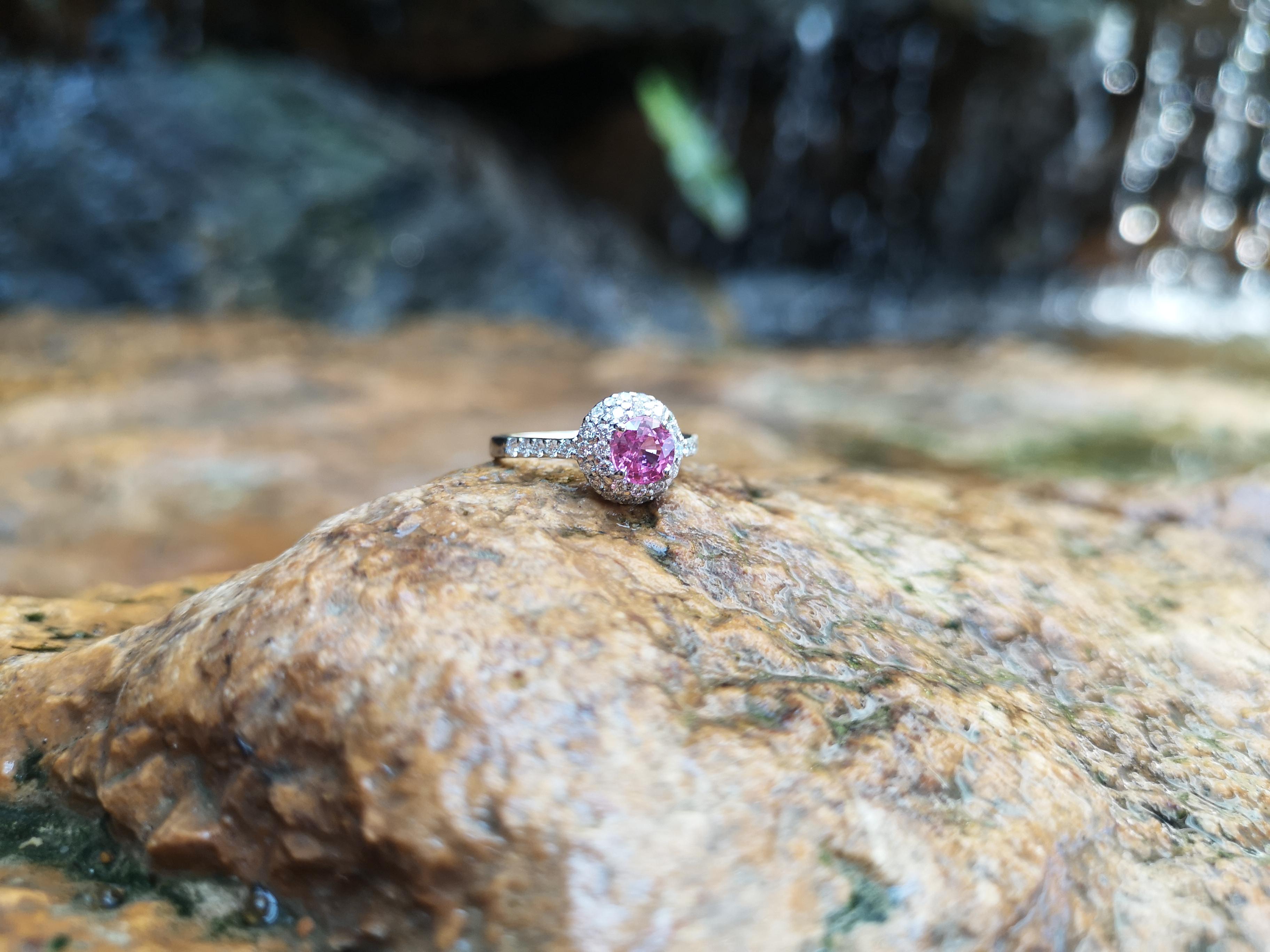 Women's Round Cut Pink Sapphire with Diamond Ring Set in 18 Karat White Gold Settings For Sale