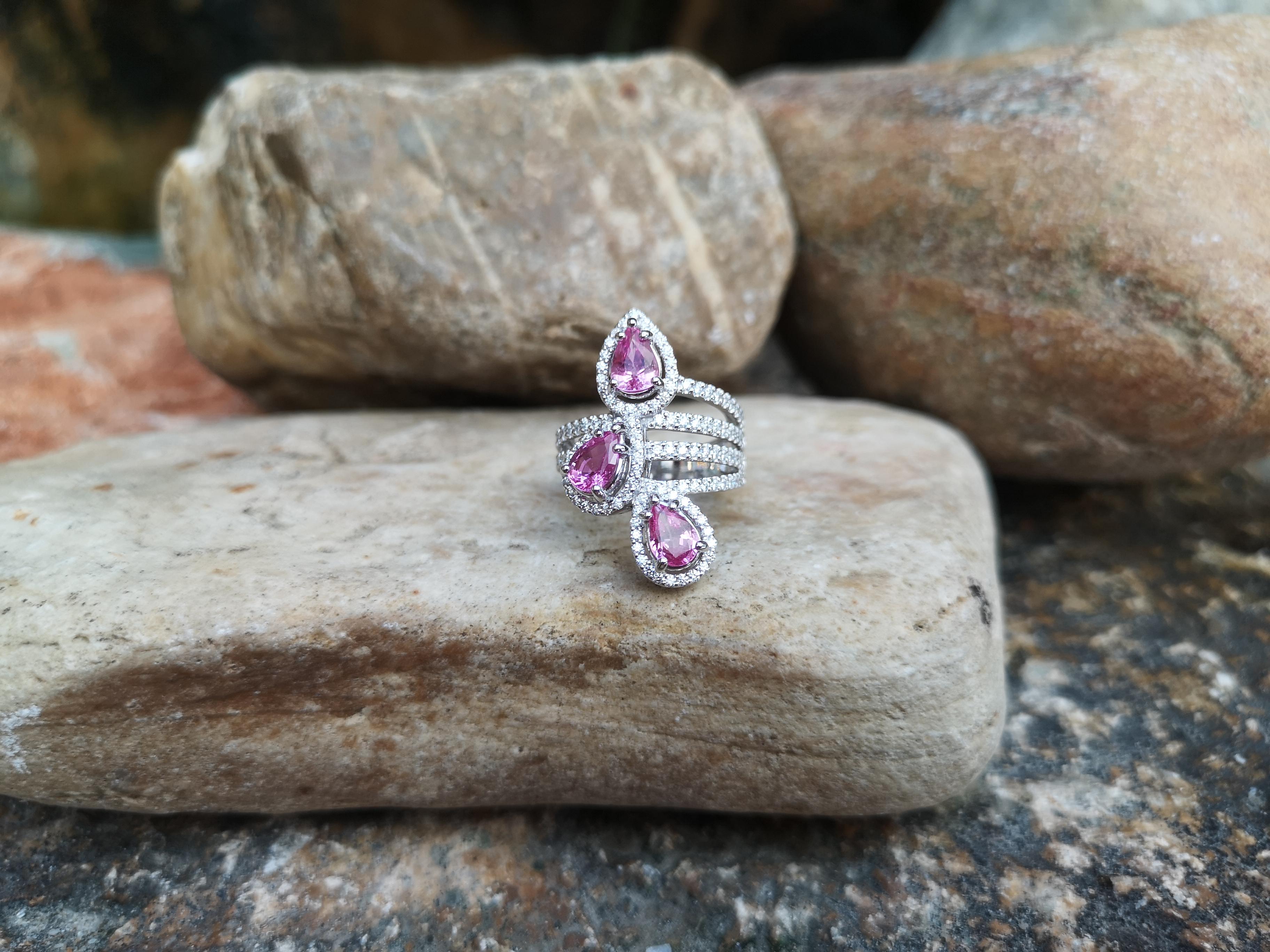 Contemporary Pink Sapphire with Diamond Ring Set in 18 Karat White Gold Settings For Sale