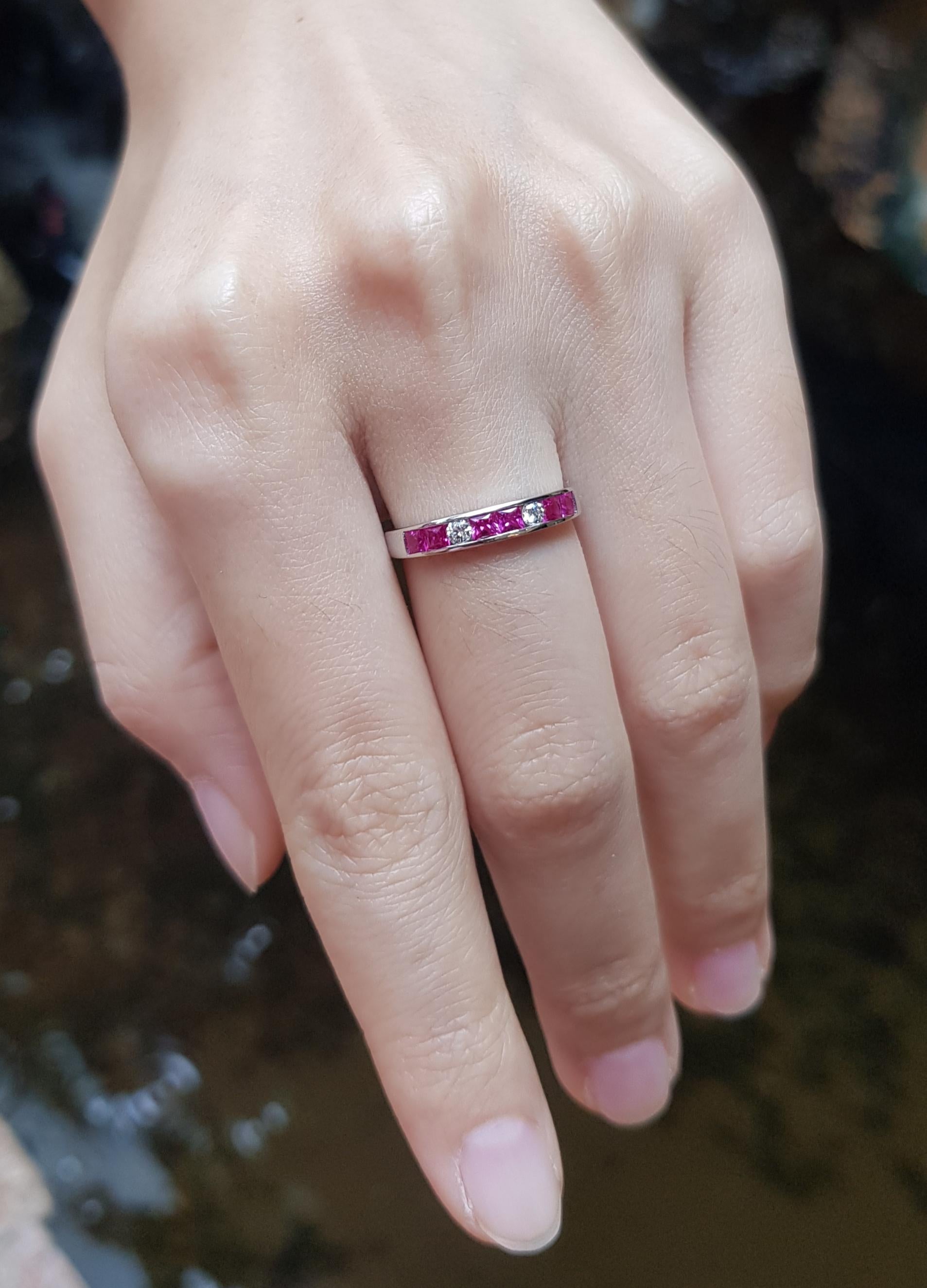 Mixed Cut Pink Sapphire with Diamond Ring set in 18 Karat White Gold Settings For Sale
