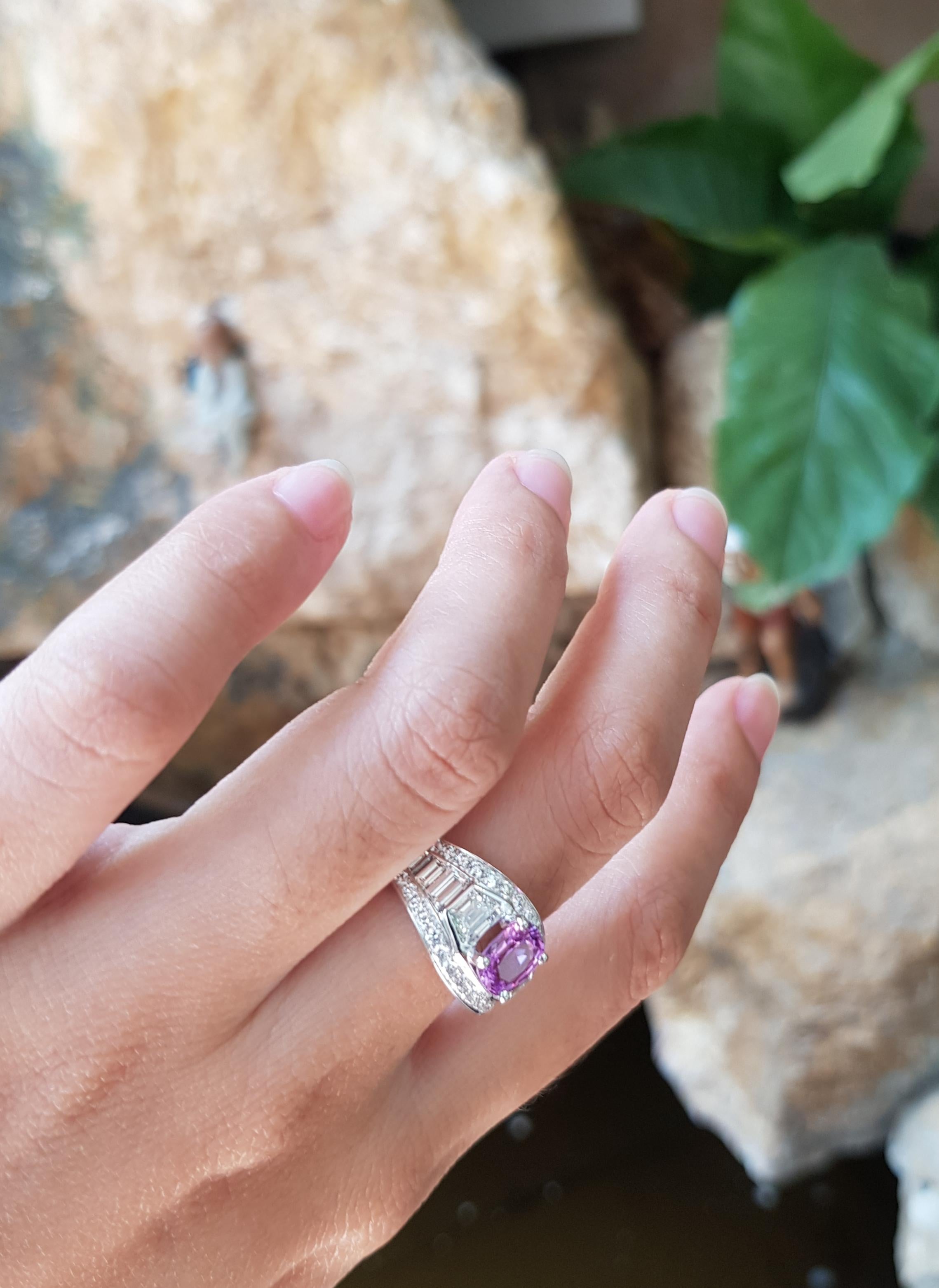 Oval Cut Pink Sapphire with Diamond Ring set in 18 Karat White Gold Settings For Sale