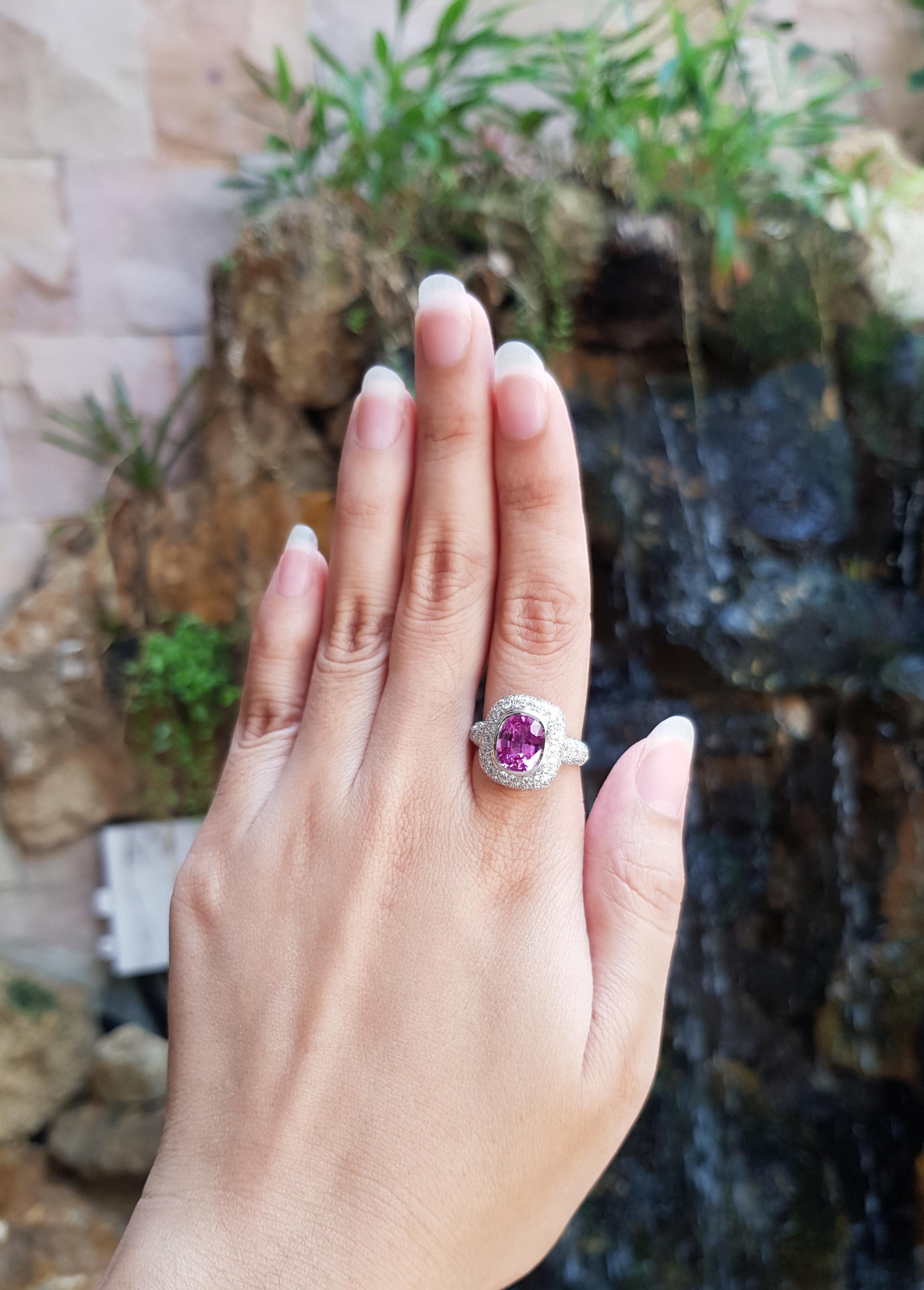 Mixed Cut Pink Sapphire with Diamond Ring Set in 18 Karat White Gold Settings For Sale