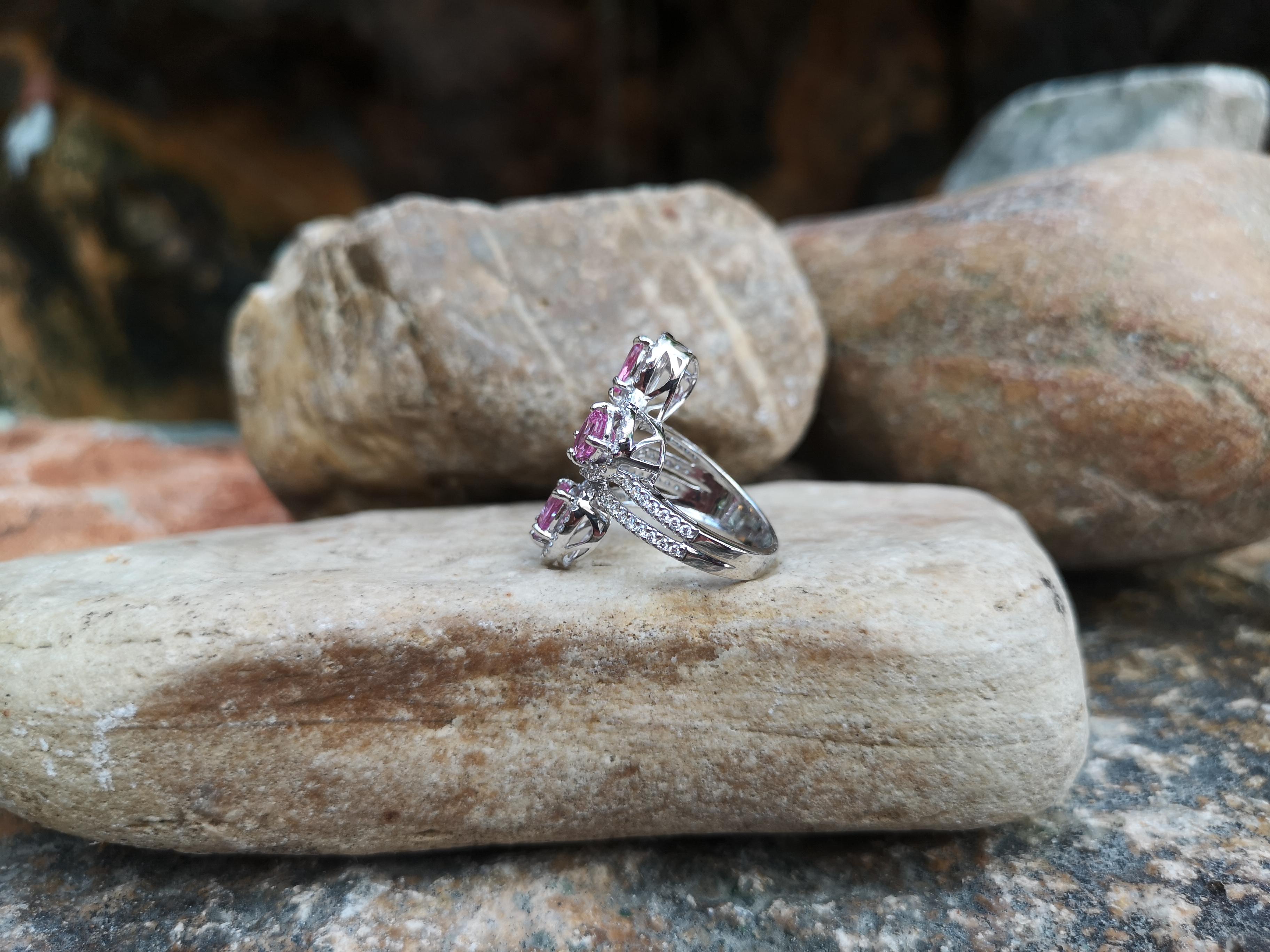 Contemporary Pink Sapphire with Diamond Ring Set in 18 Karat White Gold Settings For Sale