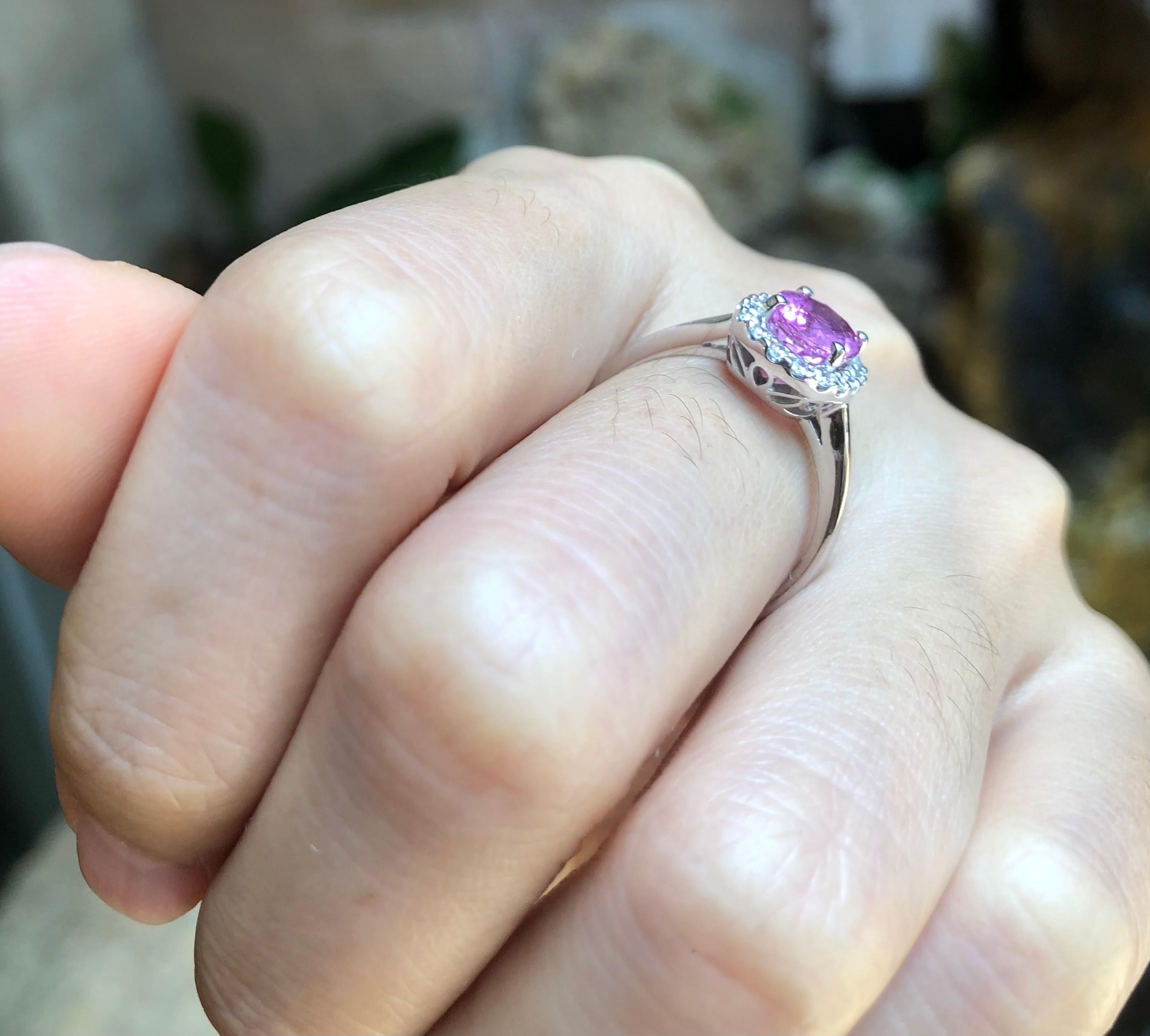 Women's Pink Sapphire with Diamond Ring Set in 18 Karat White Gold Settings