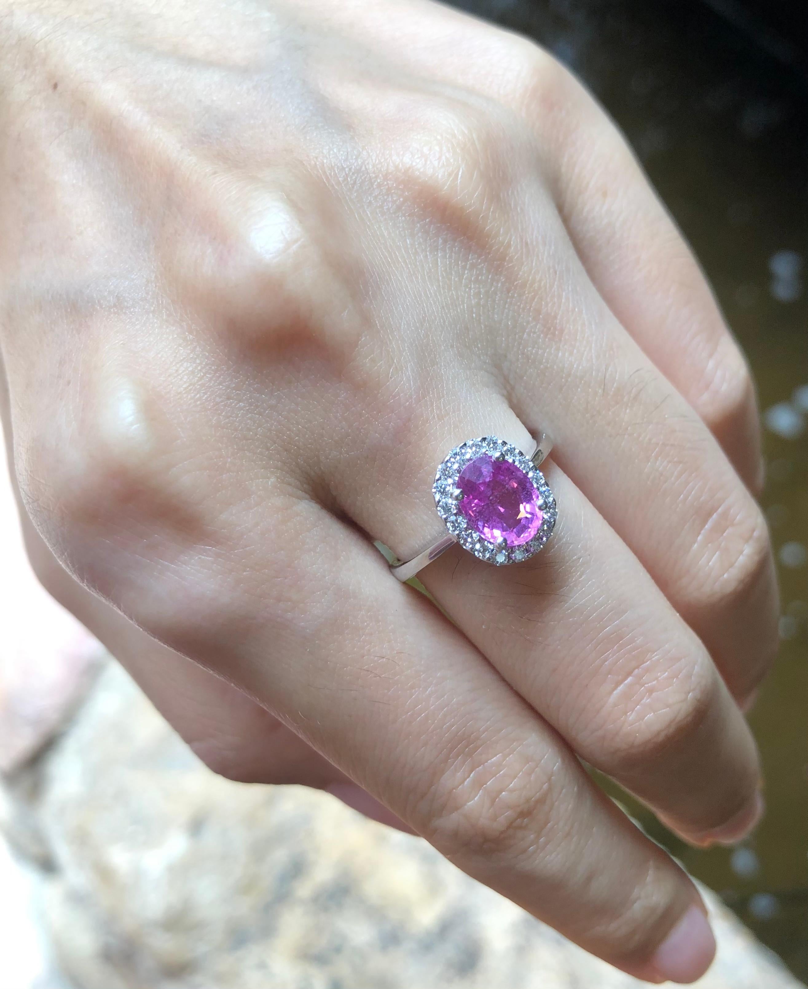 Pink Sapphire with Diamond Ring Set in 18 Karat White Gold Settings 1