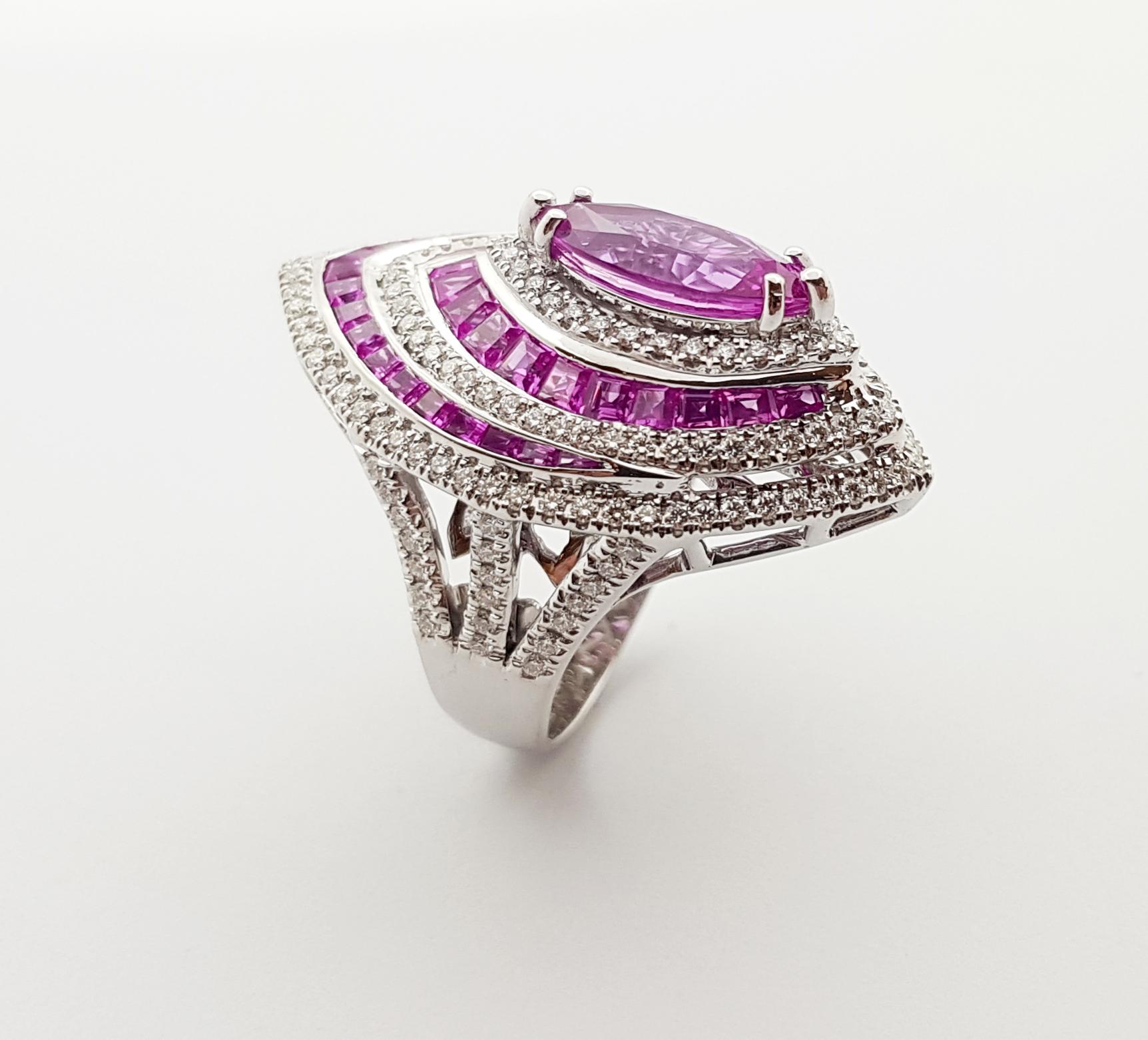 Pink Sapphire with Diamond Ring Set in 18 Karat White Gold Settings For Sale 1