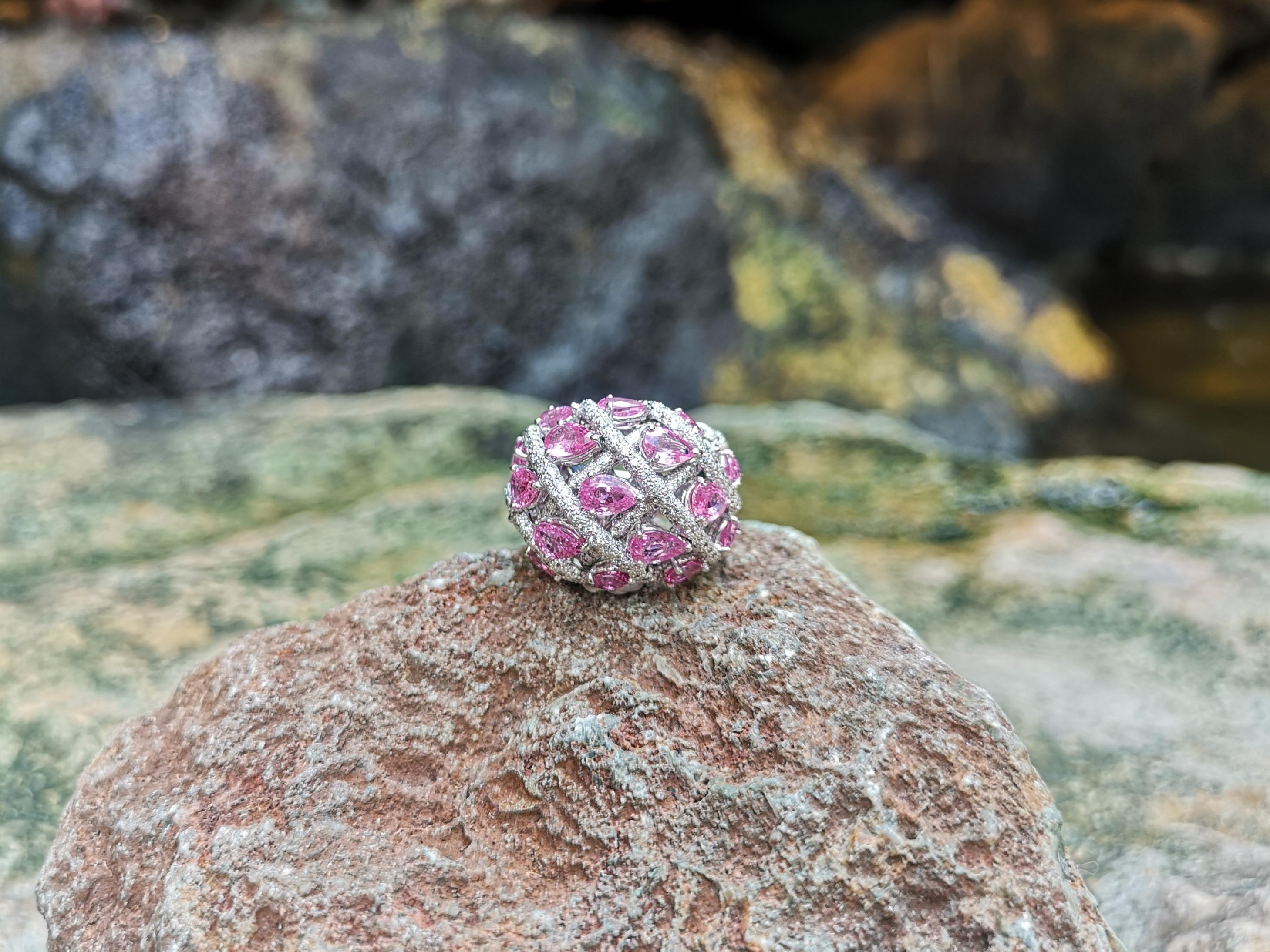 Pink Sapphire with Diamond Ring Set in 18 Karat White Gold Settings For Sale 2