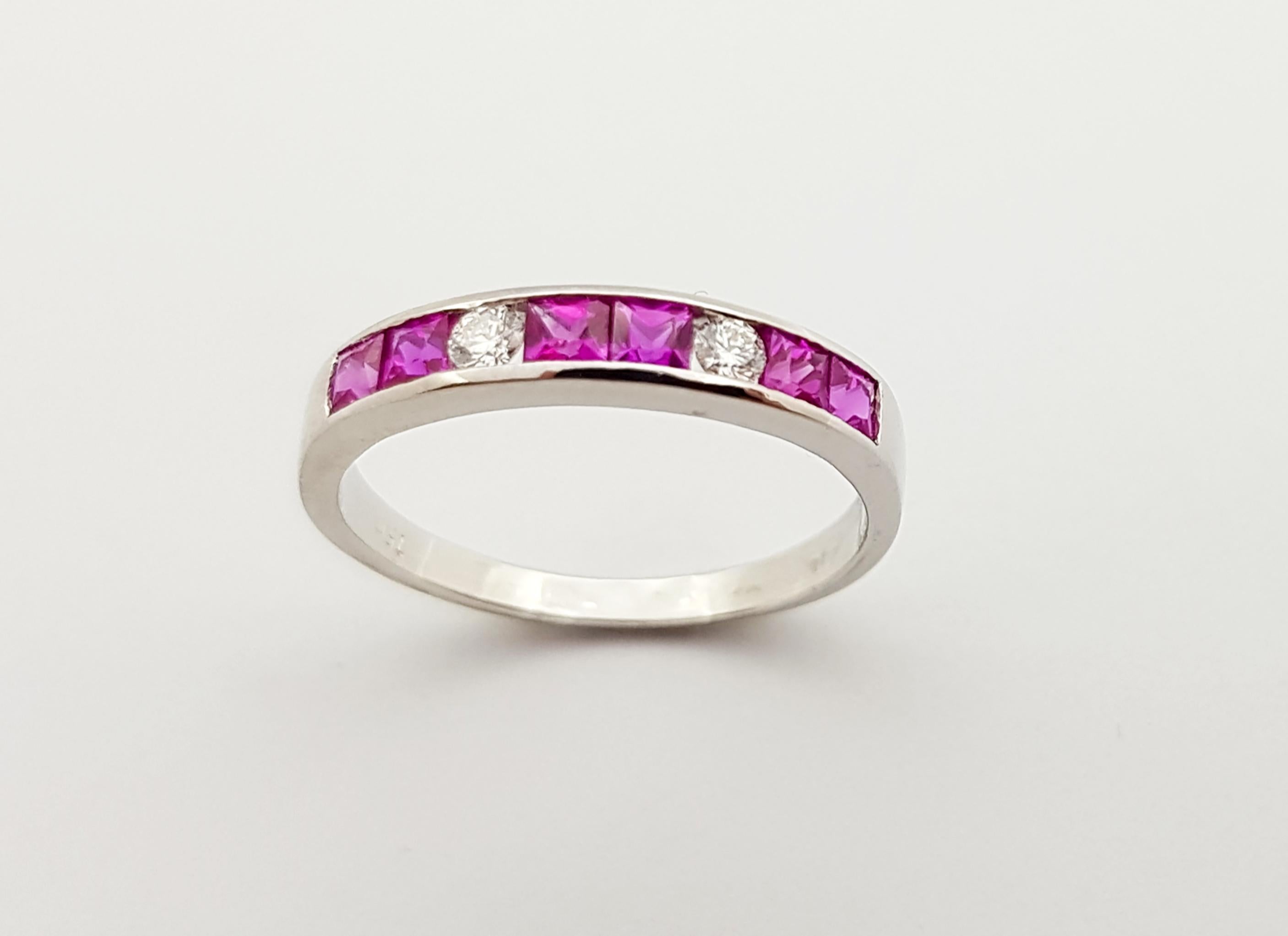 Pink Sapphire with Diamond Ring set in 18 Karat White Gold Settings For Sale 2