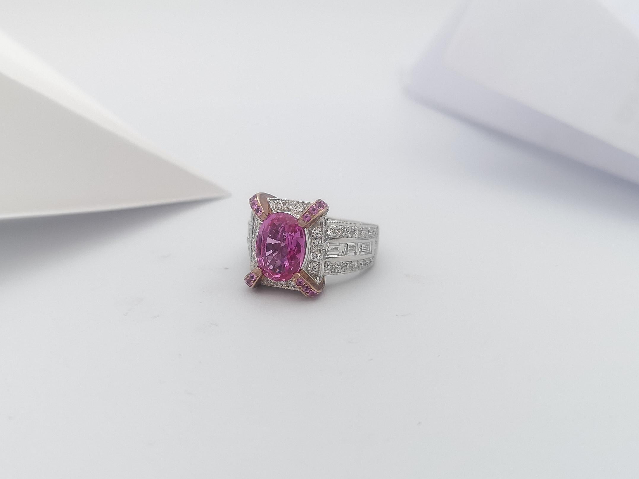 Women's Pink Sapphire with Diamond Ring Set in 18 Karat White Gold Settings For Sale