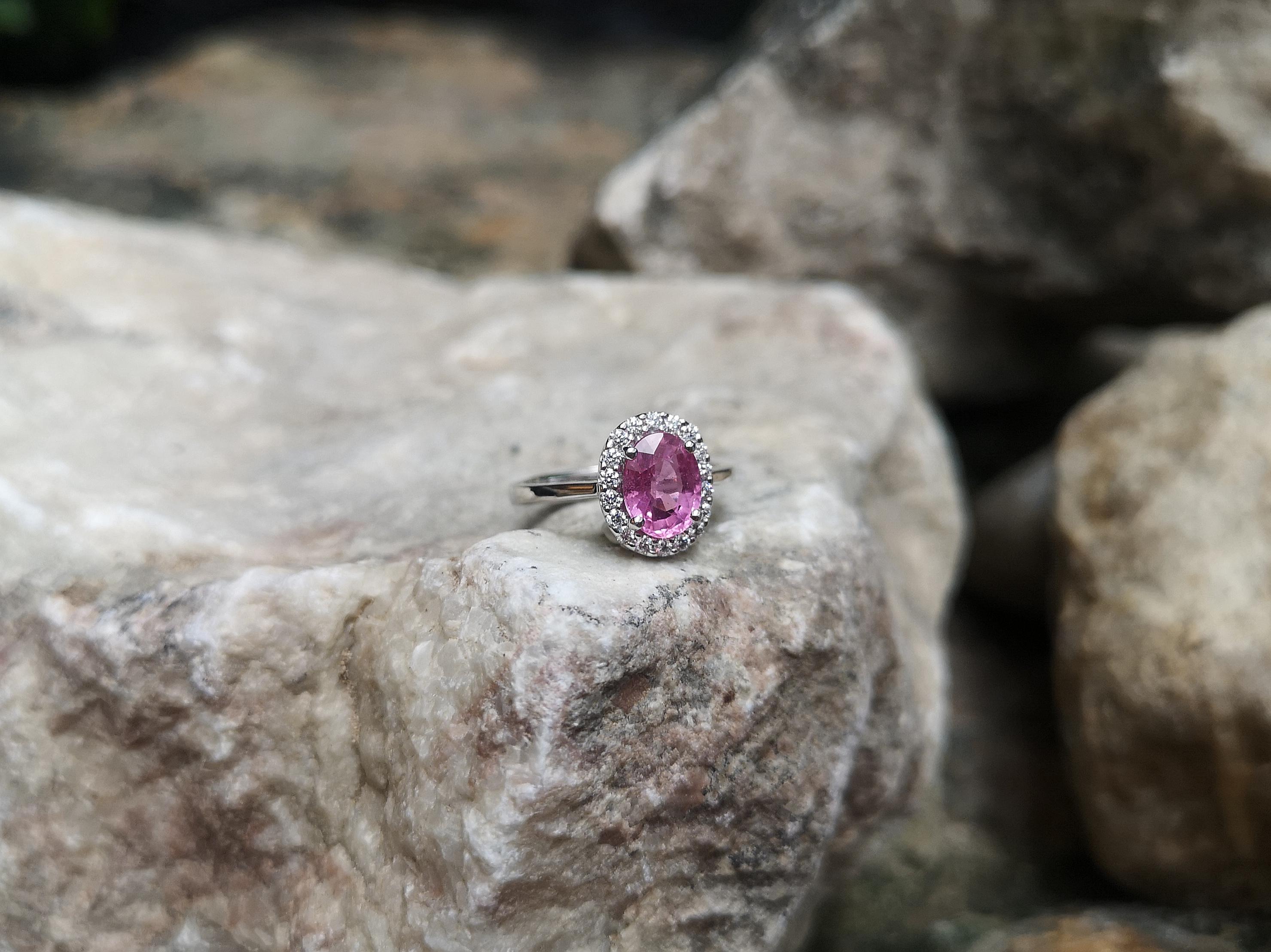 Pink Sapphire with Diamond Ring Set in 18 Karat White Gold Settings 3