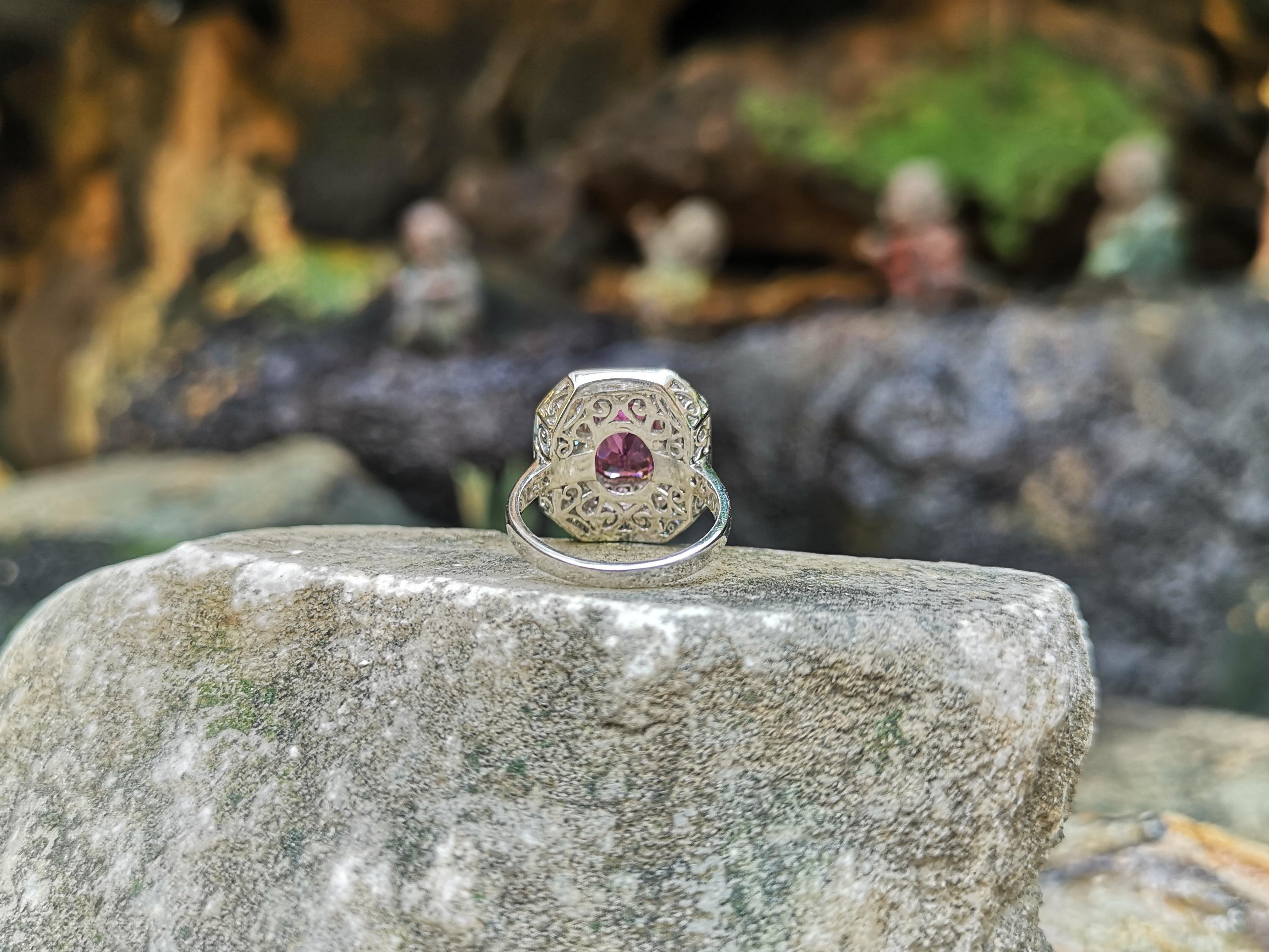 Pink Sapphire with Diamond Ring Set in 18 Karat White Gold Settings For Sale 3