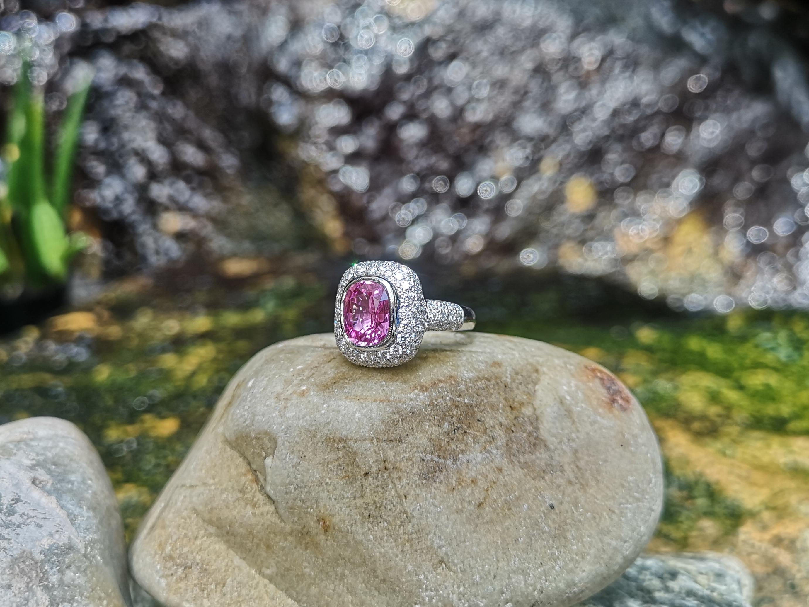 Pink Sapphire with Diamond Ring Set in 18 Karat White Gold Settings For Sale 2