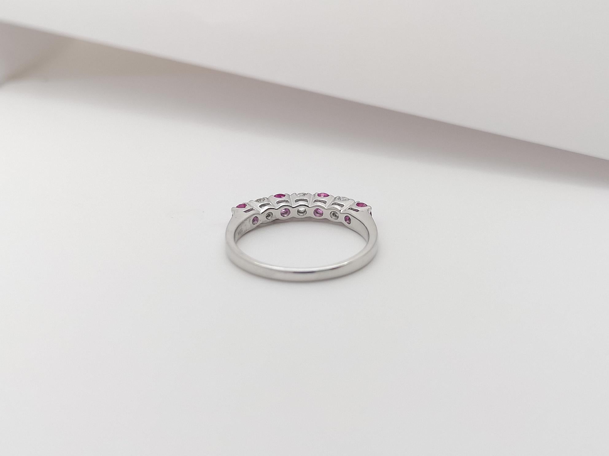 Pink Sapphire with Diamond Ring Set in 18 Karat White Gold Settings For Sale 1