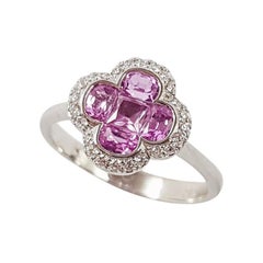Pink Sapphire with Diamond Clover Ring Set in 18 Karat White Gold Settings