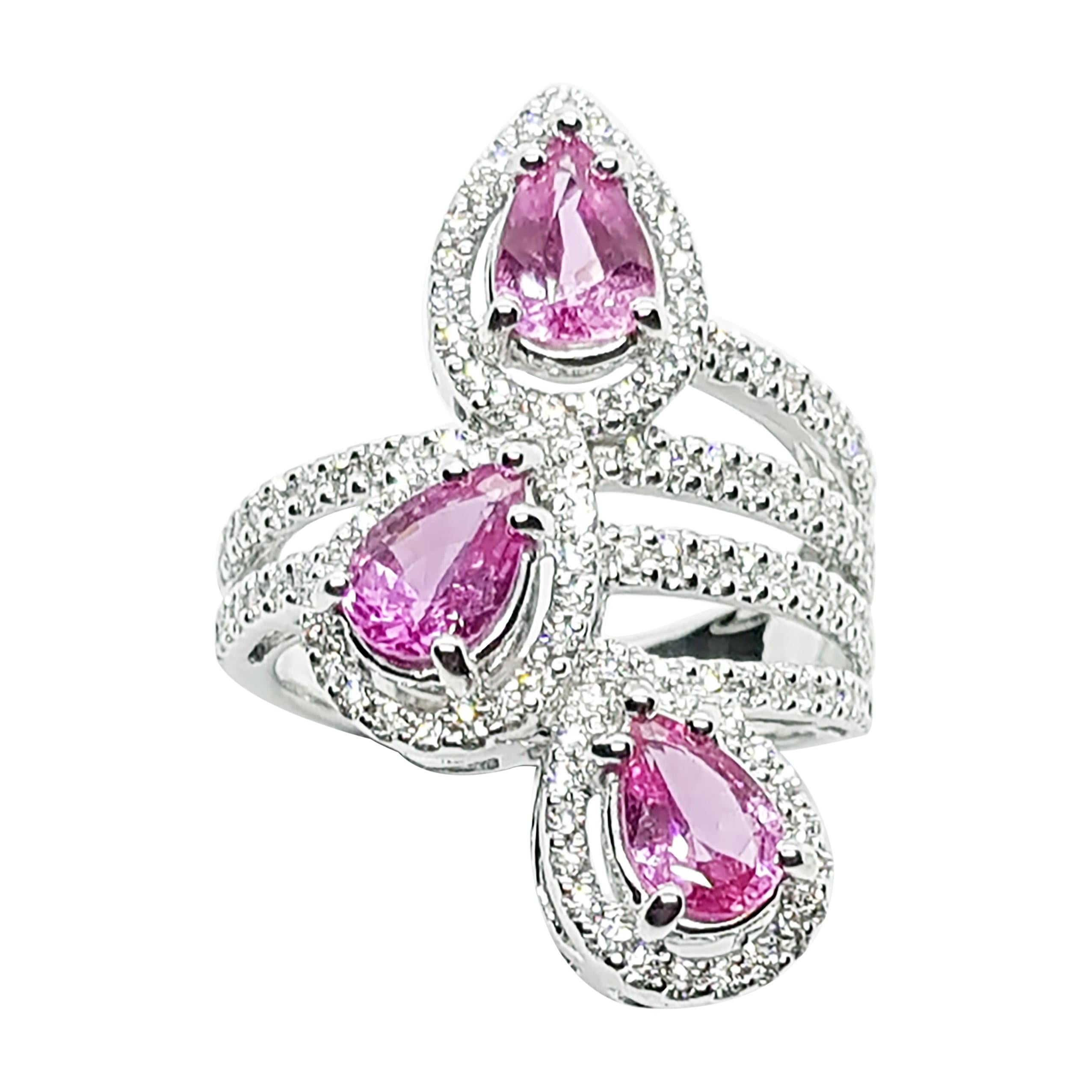 Pink Sapphire with Diamond Ring Set in 18 Karat White Gold Settings