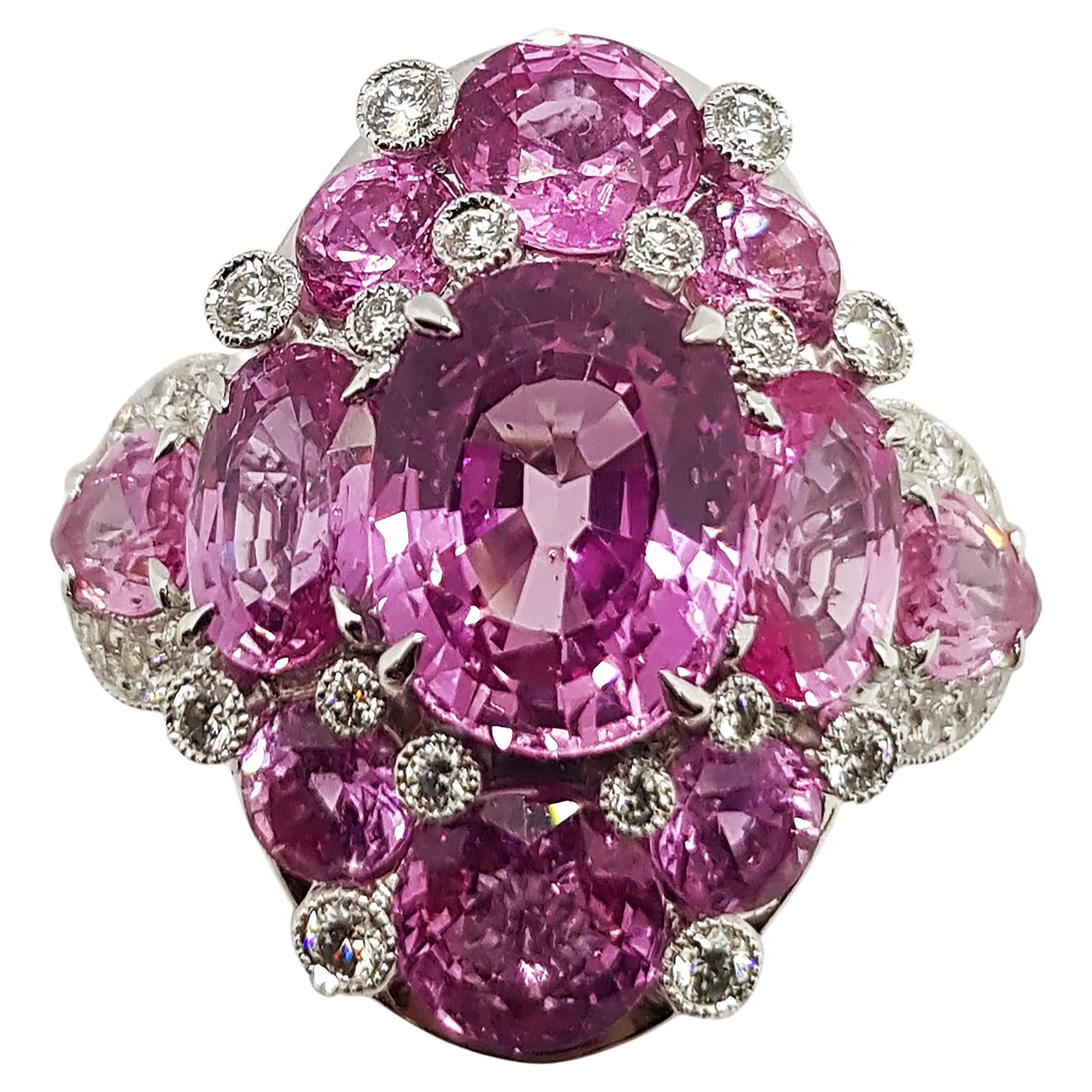 Pink Sapphire with Diamond Ring Set in 18 Karat White Gold Settings For Sale