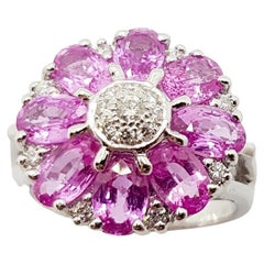 Pink Sapphire with Diamond Ring Set in 18 Karat White Gold Settings