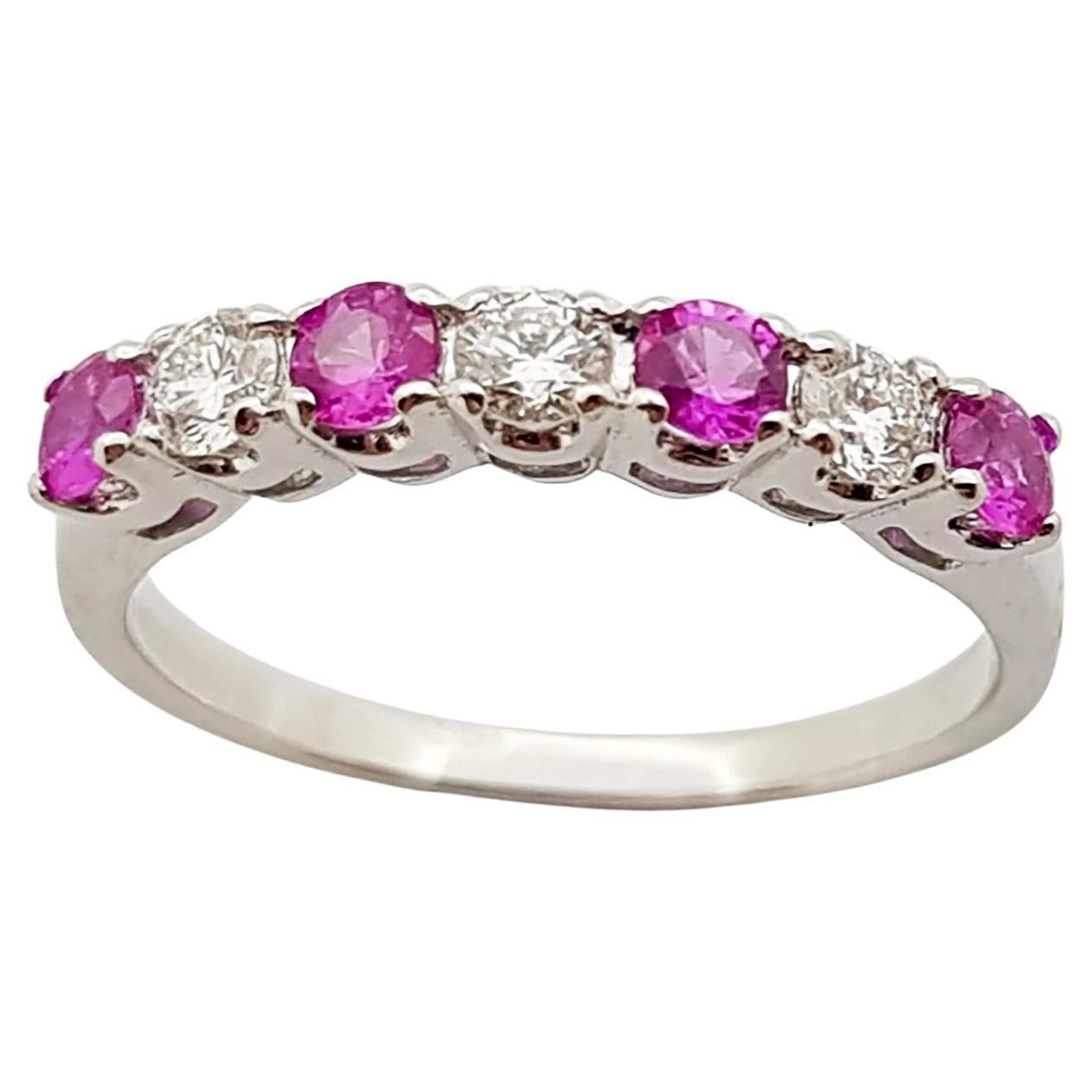 Pink Sapphire with Diamond Ring Set in 18 Karat White Gold Settings For Sale