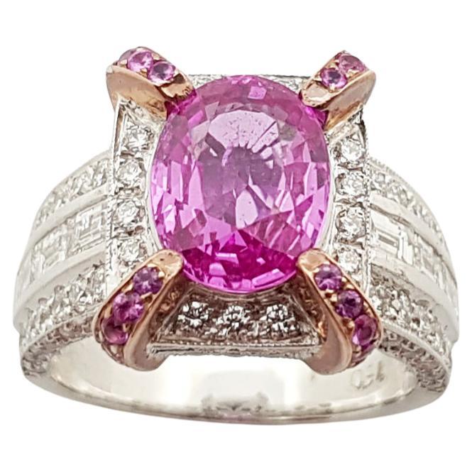 Bague en or blanc 18 carats sertie d'un saphir rose et de diamants