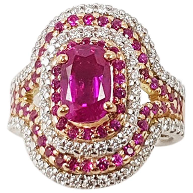 Pink Sapphire with Diamond Ring Set in 18 Karat White or Rose Gold Settings For Sale