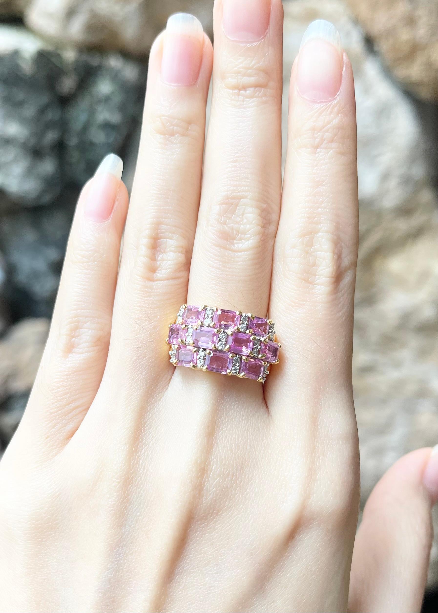 Pink Sapphire 4.25 carats with Diamond 0.24 carat Ring set in 18k Gold Settings

Width:  2.0 cm 
Length: 1.2 cm
Ring Size: 53
Total Weight: 12.48 grams

