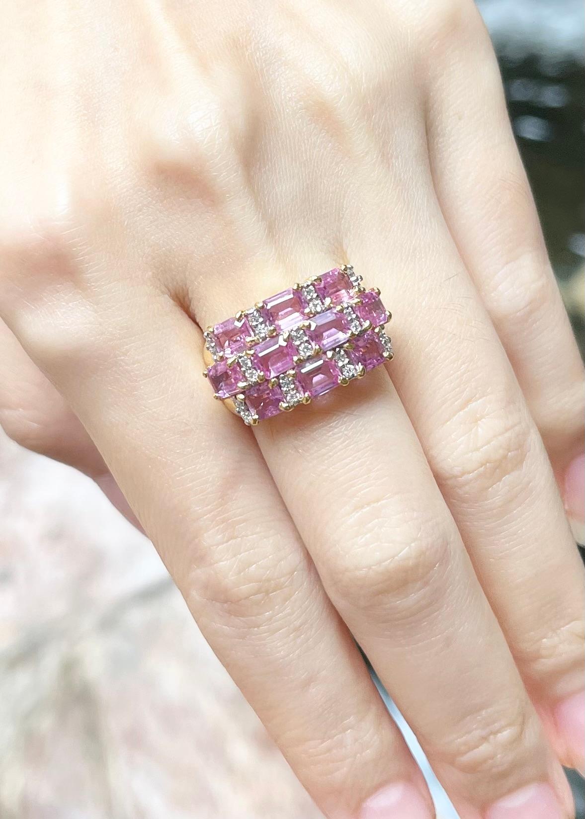 Emerald Cut Pink Sapphire with Diamond  Ring set in 18k Gold Settings For Sale