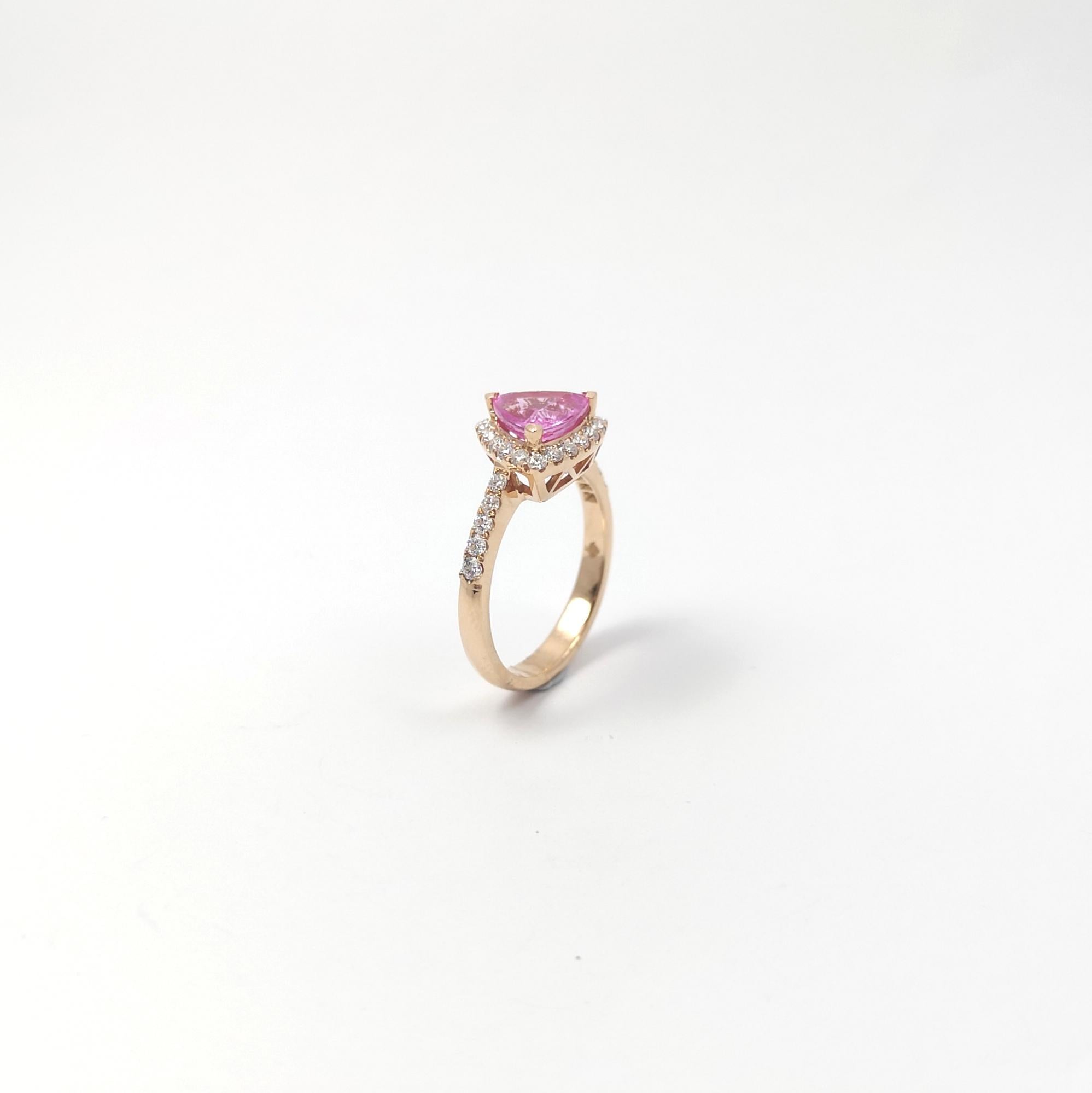 Anello con zaffiro rosa e diamante con montatura in oro rosa 18 carati in vendita 6