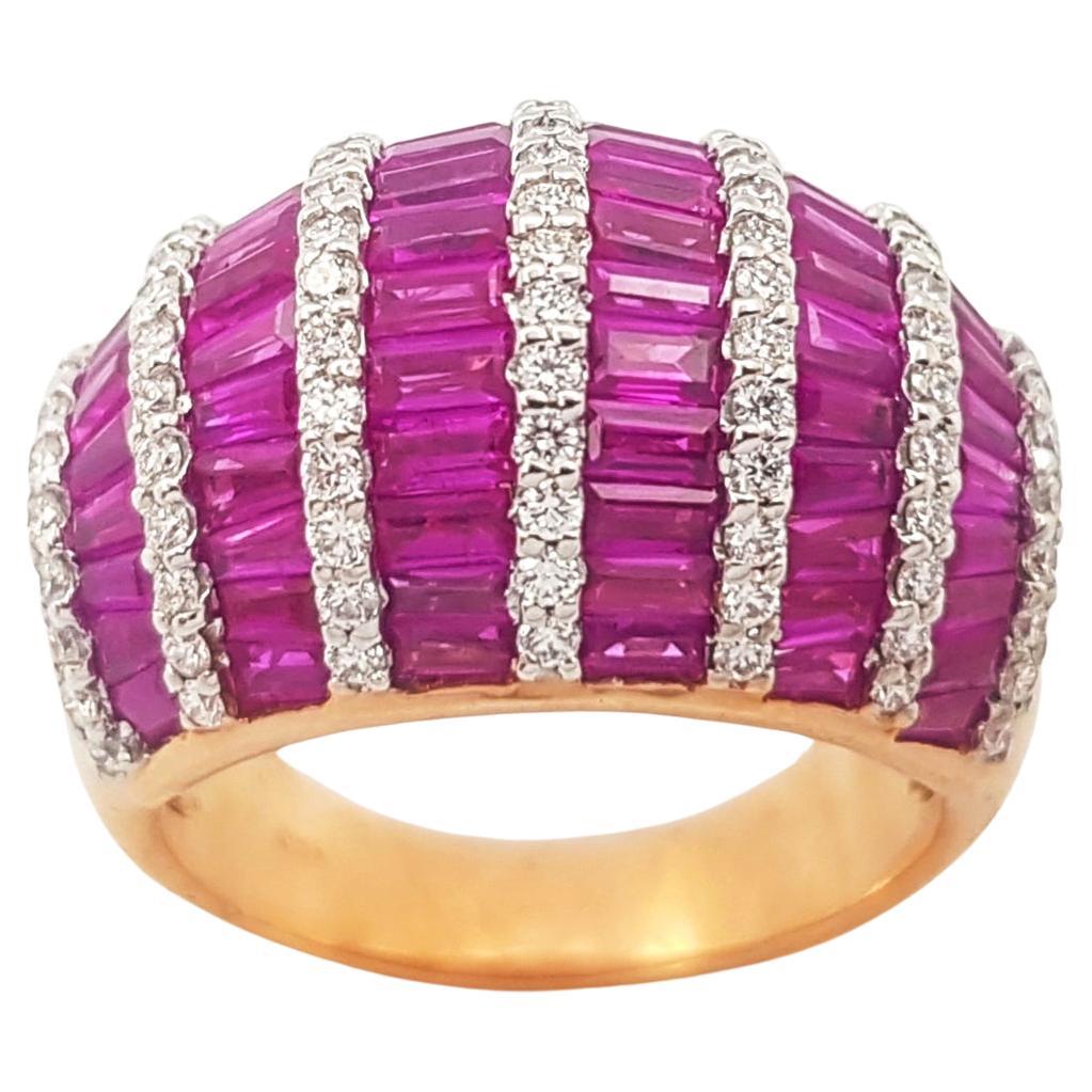 Pink Sapphire with Diamond Ring set in 18K Rose Gold Settings For Sale