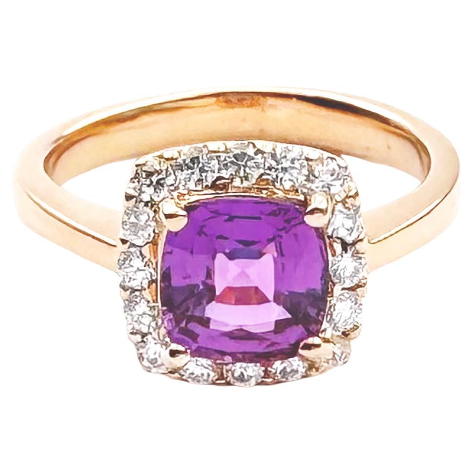 Anello con zaffiro rosa e diamante con montatura in oro rosa 18 carati