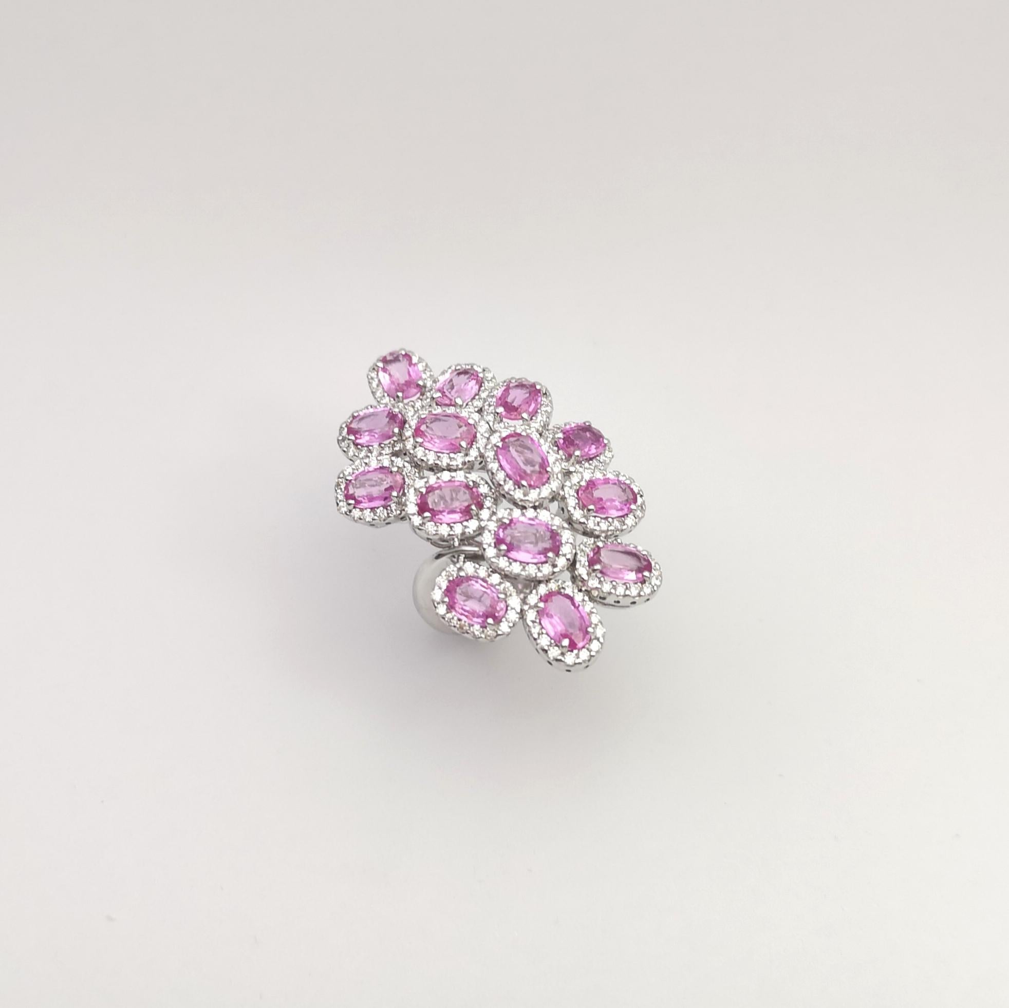 Pink Sapphire with Diamond Ring set in 18K White Gold Settings For Sale 4