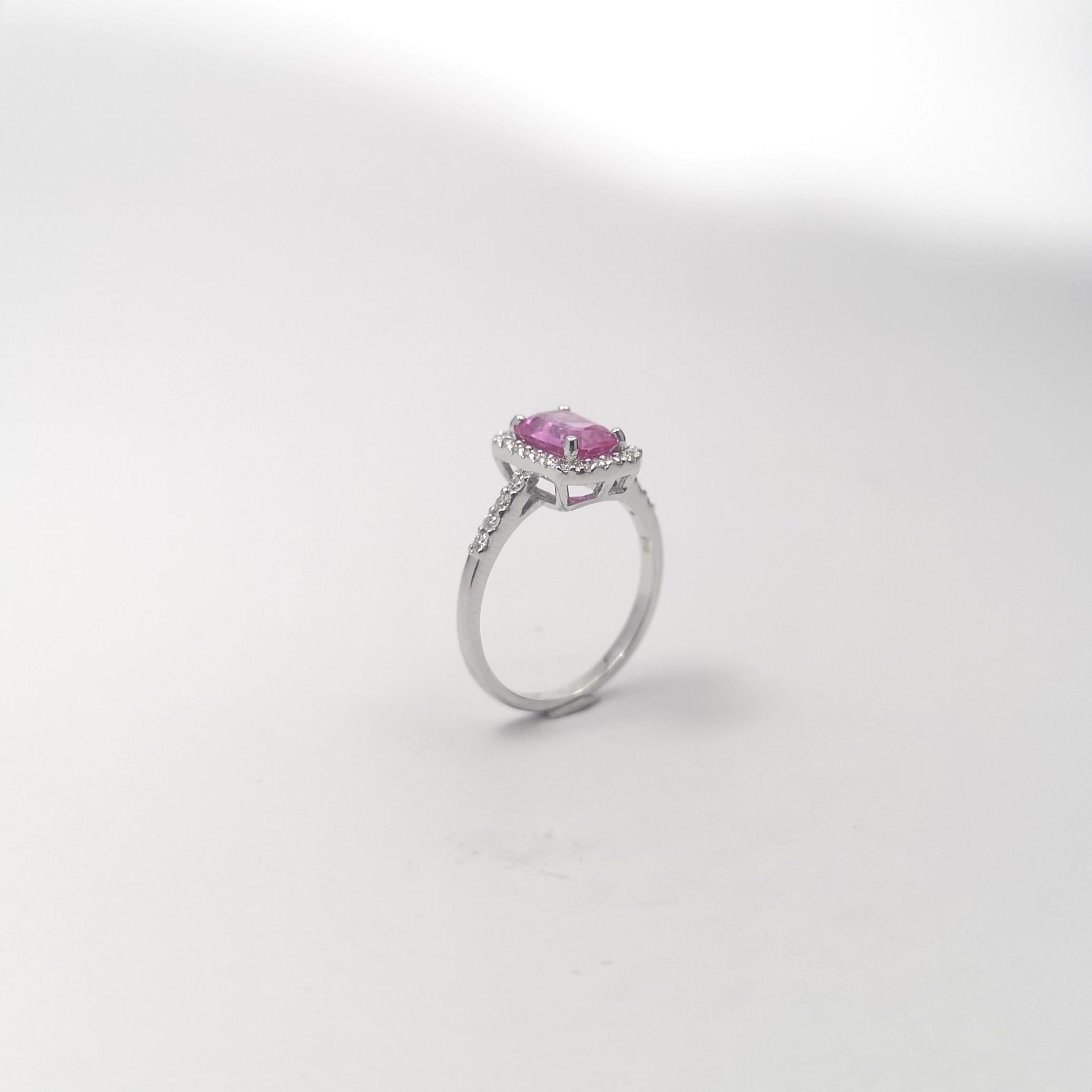 Pink Sapphire mit Diamond Ring in 18K Weißgold gefasst im Angebot 4